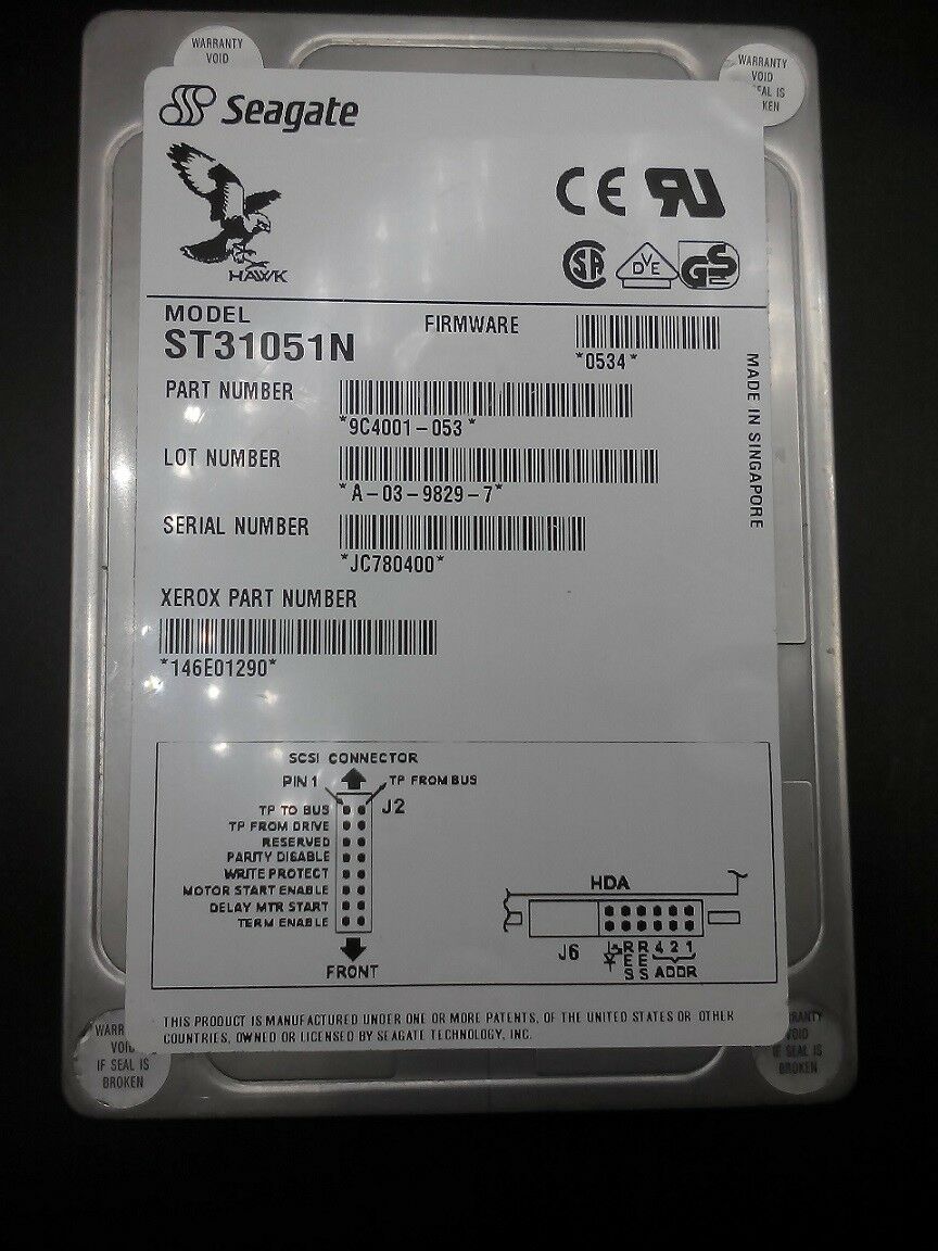 Seagate 1.6GB SCSI 50 Pin 3.5in HDD ( xerox config ) ( 9C4001-053 ST31051N ) REF