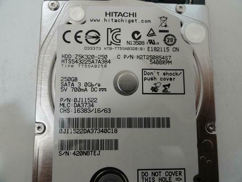 Hitachi 250GB SATA 5400rpm 2.5in HDD ( 0J11522 HTS543225A7A384 H2T250854S7 ) REF