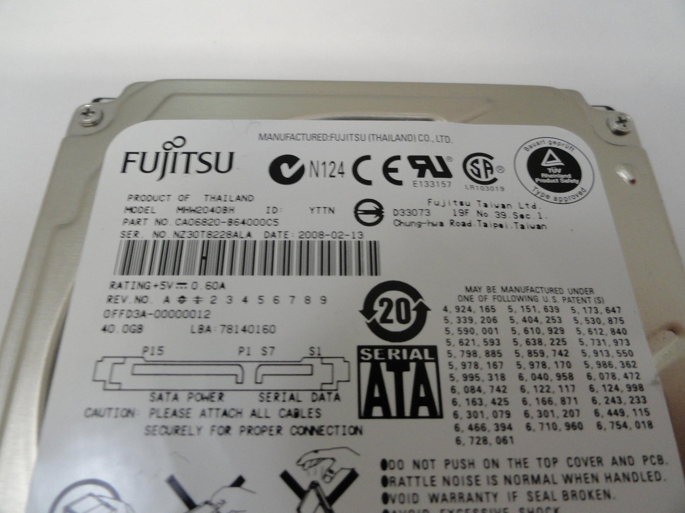 PR18886_CA06820-B64000C5_Fujitsu 40Gb SATA 5400rpm Laptop HDD - Image2