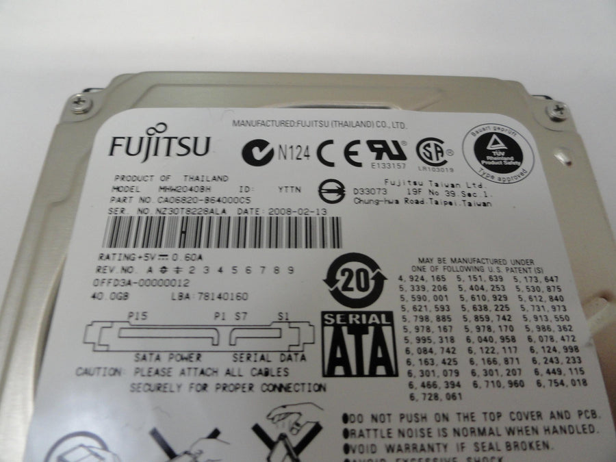 PR18886_CA06820-B64000C5_Fujitsu 40Gb SATA 5400rpm Laptop HDD - Image2