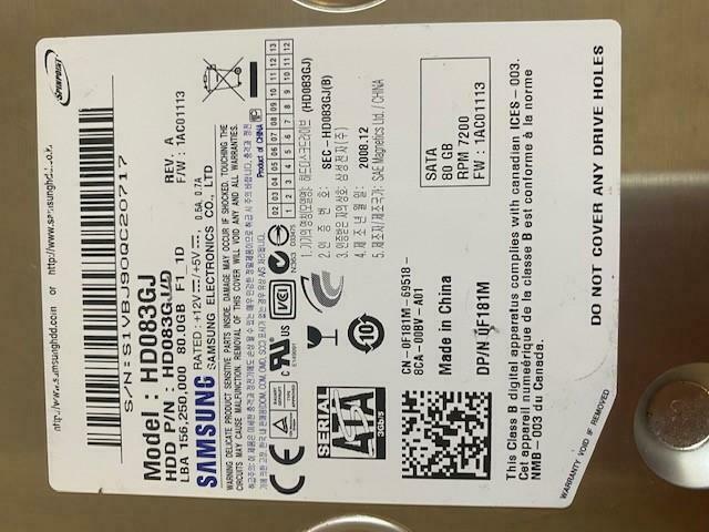 Samsung Dell 80GB SATA 7200RPM 3.5" Hard Drive ( HD083GJ 0F181M ) REF