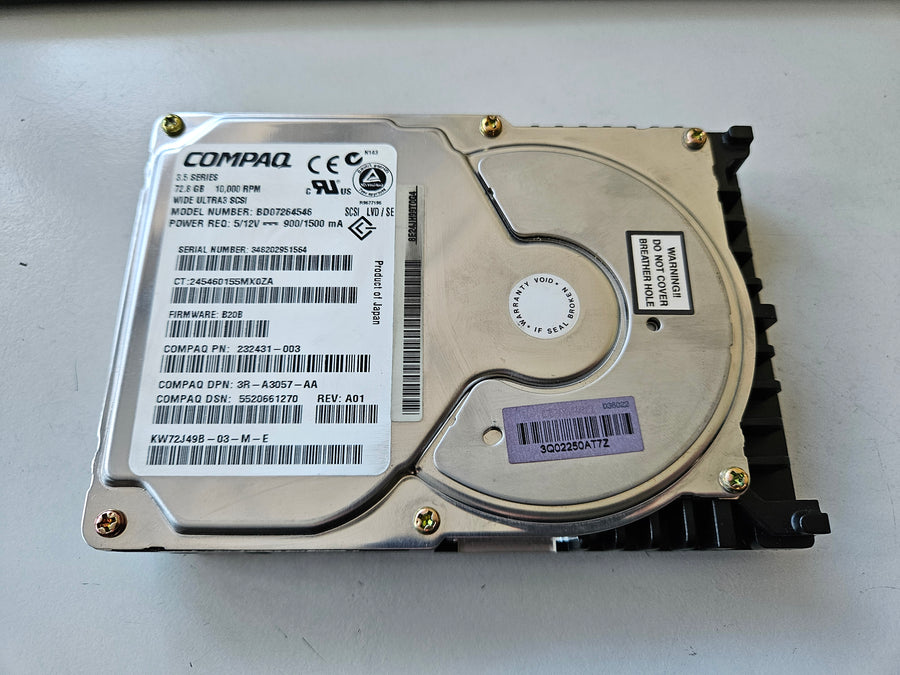 Maxtor Compaq 72.8Gb SCSI 80Pin 3.5" HDD ( KW72J49B 232431-003 BD07264546 3R-A3057-AA ) REF