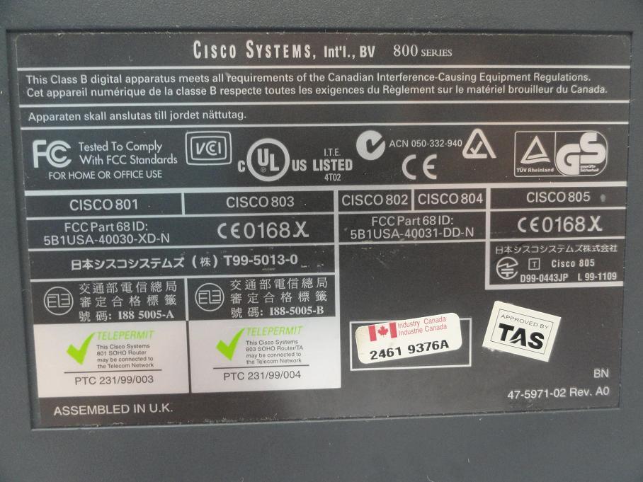 Cisco 803 series ISDN Ethernet Router - Black ( CISCO 803 5B1USA-40030-XD-N PTC 231/99/004 I88-5005-B 5895014705260 Cisco )