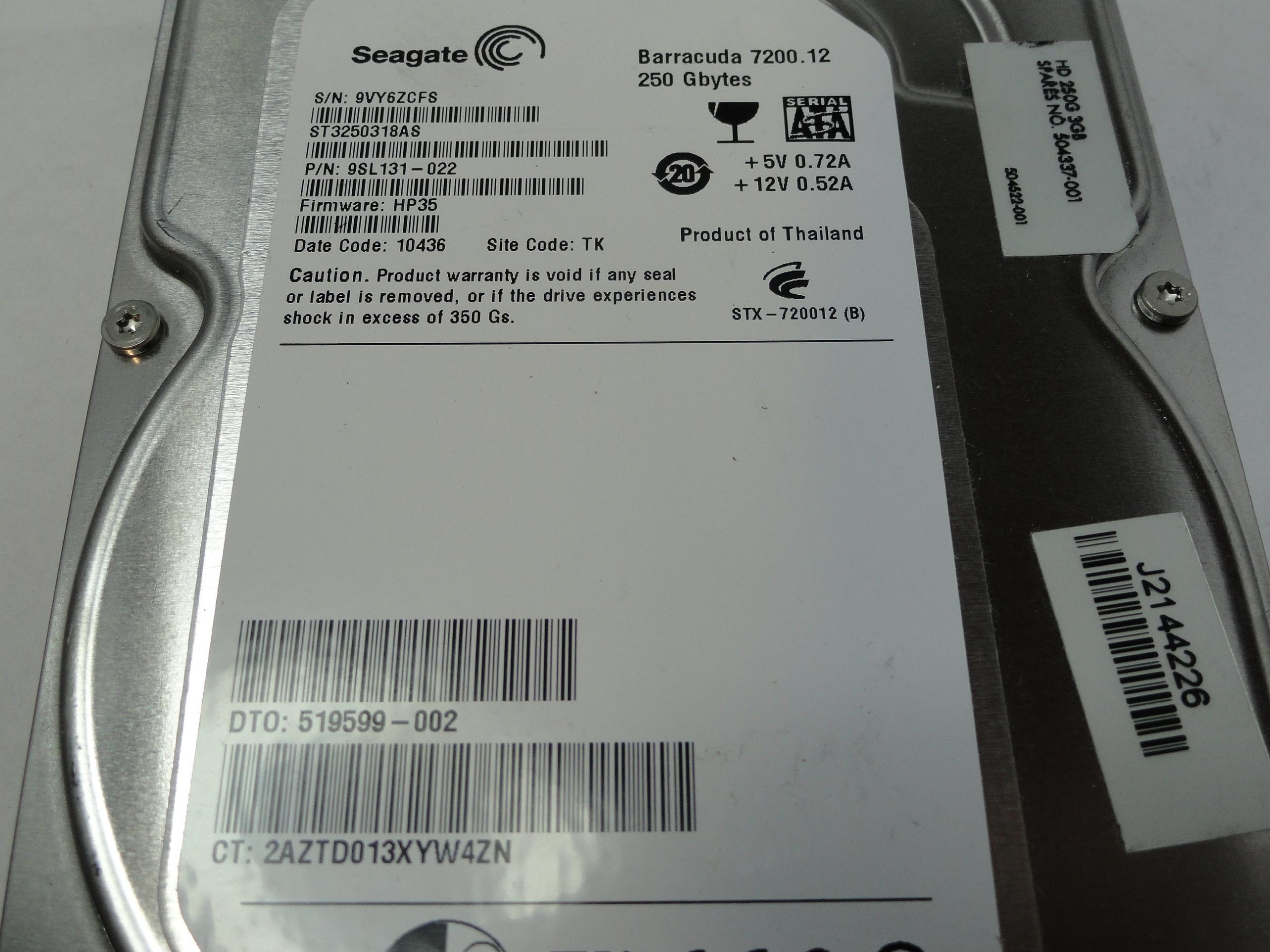 PR20289_9SL131-022_Seagate HP 250Gb SATA 7200rpm 3.5in HDD - Image2