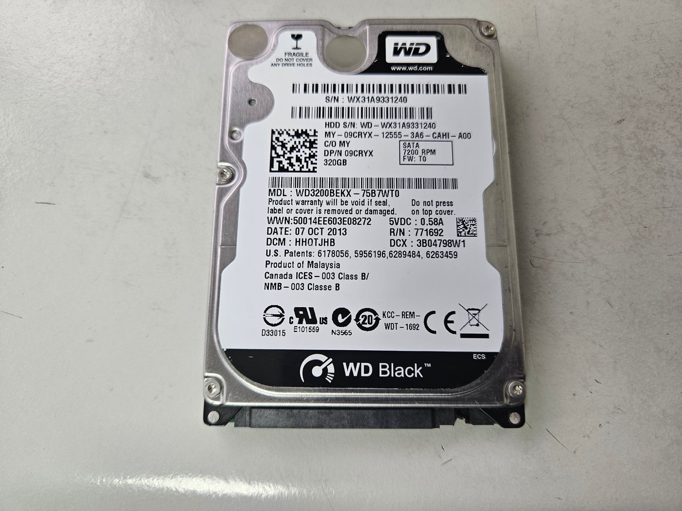 Western Digital Dell Black 320GB 7200RPM SATA 2.5in HDD ( WD3200BEKX-75B7WT0 09CRYX ) REF