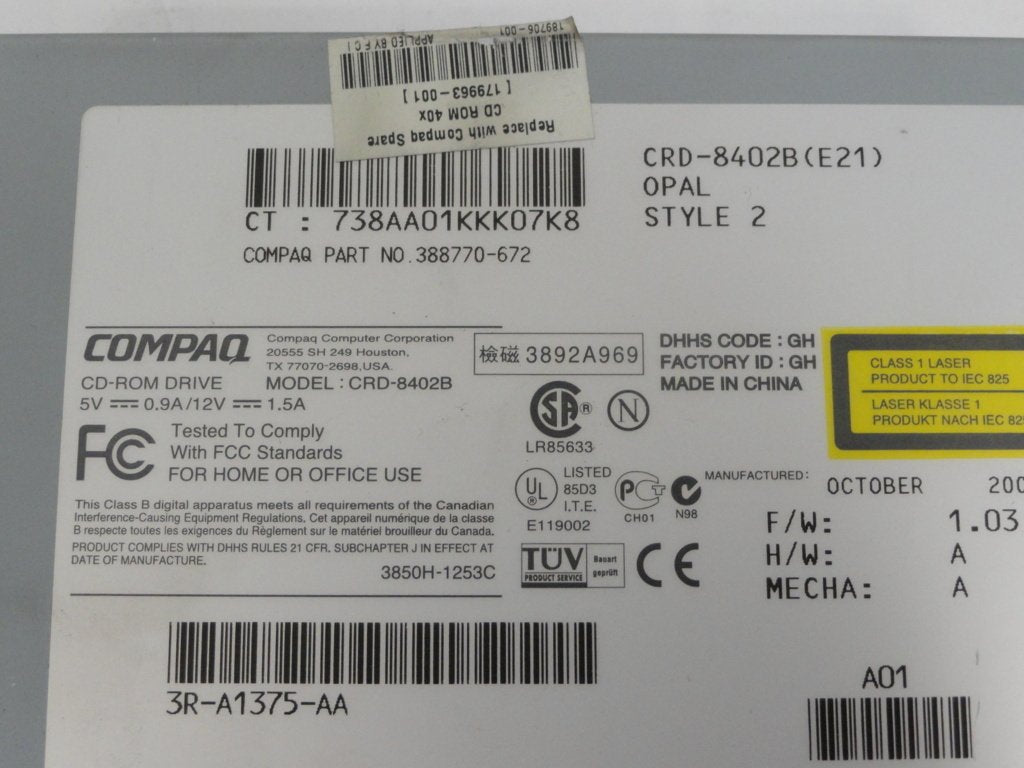 Compaq 5.25in 40x Read CD Drive White