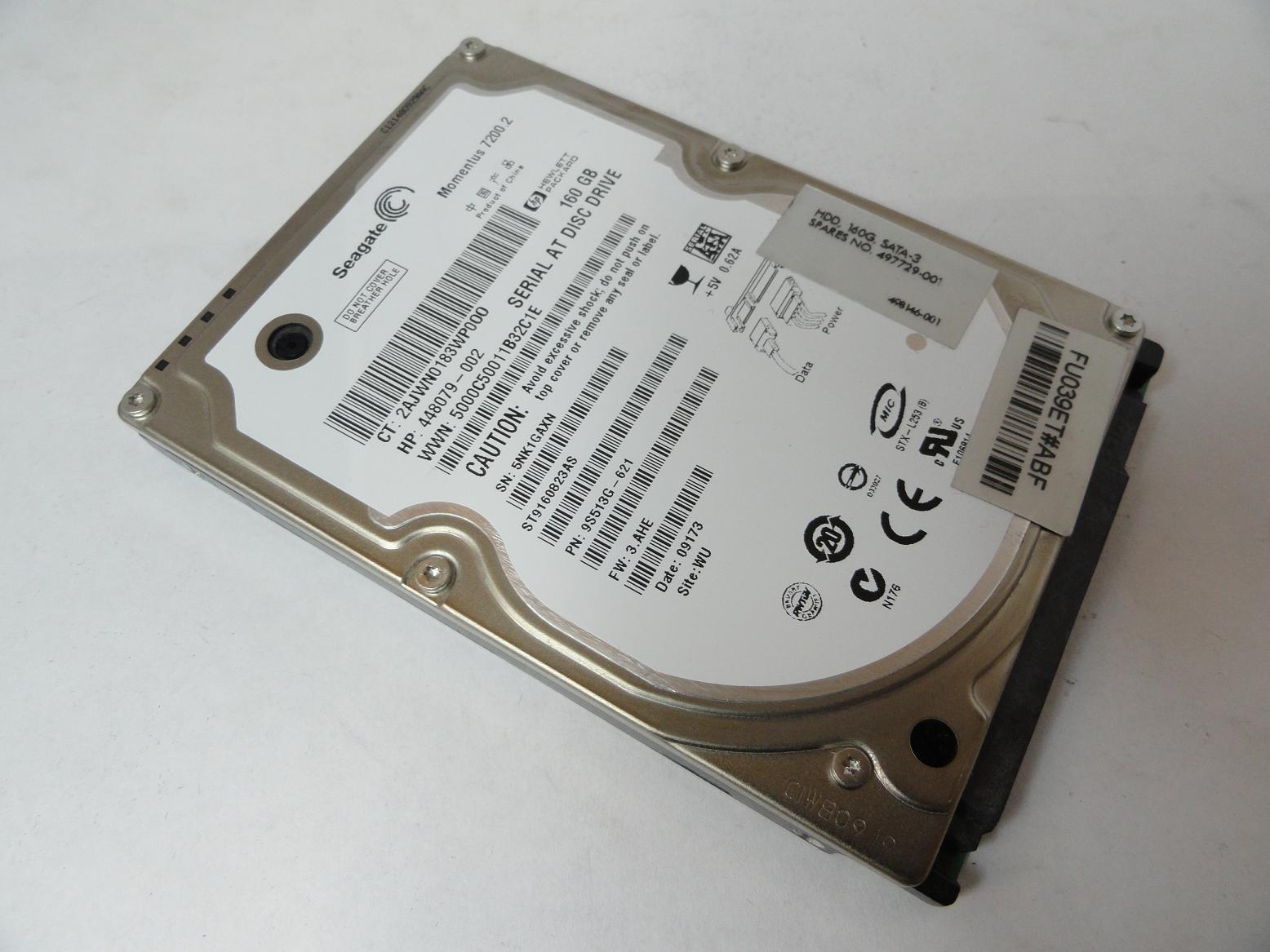 9S513G-621 - Seagate HP 160GB SATA 7200rpm 2.5in HDD - Refurbished