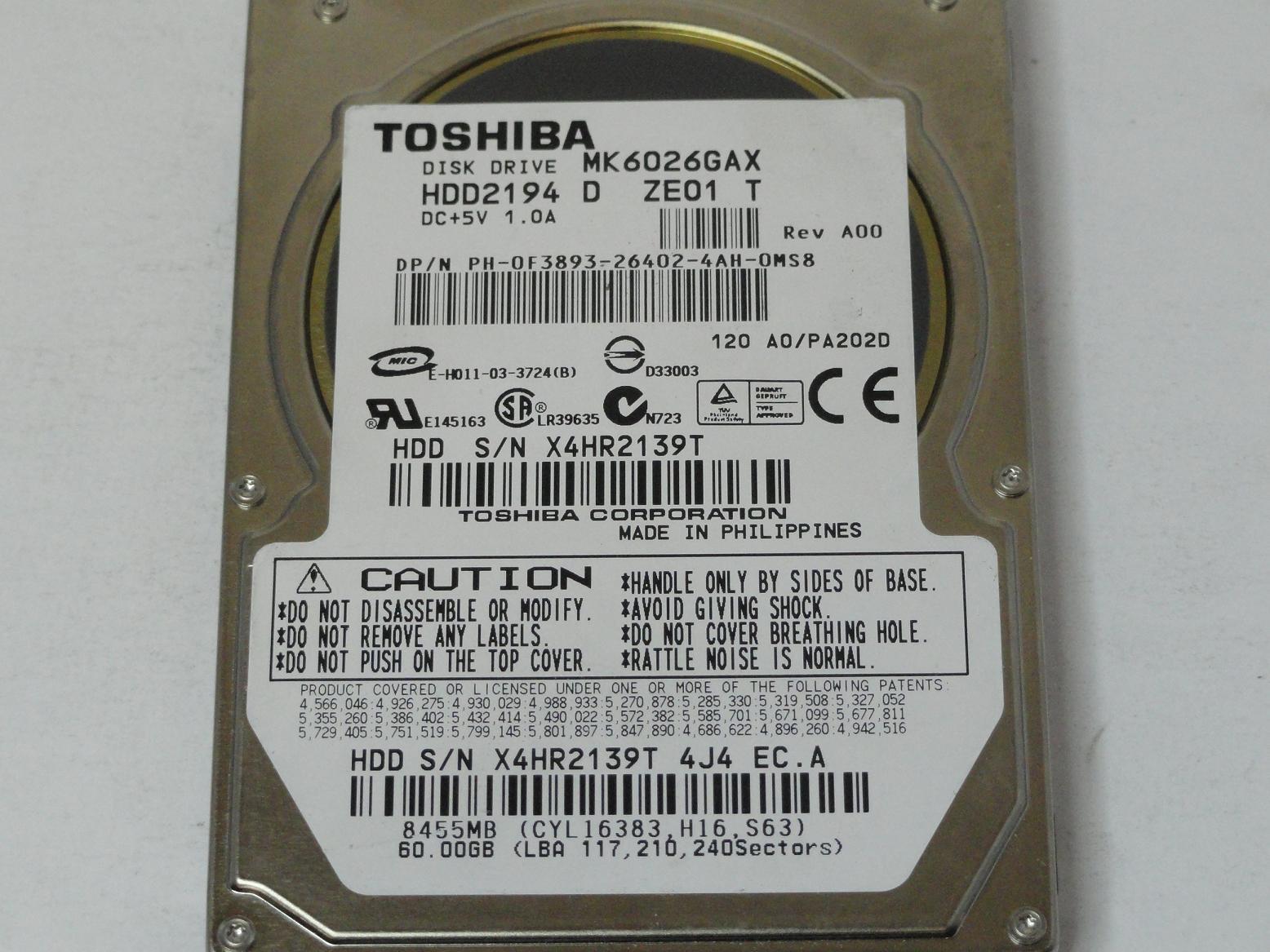 PR12554_HDD2194_Toshiba Dell 60GB IDE 5400rpm 2.5in HDD - Image3