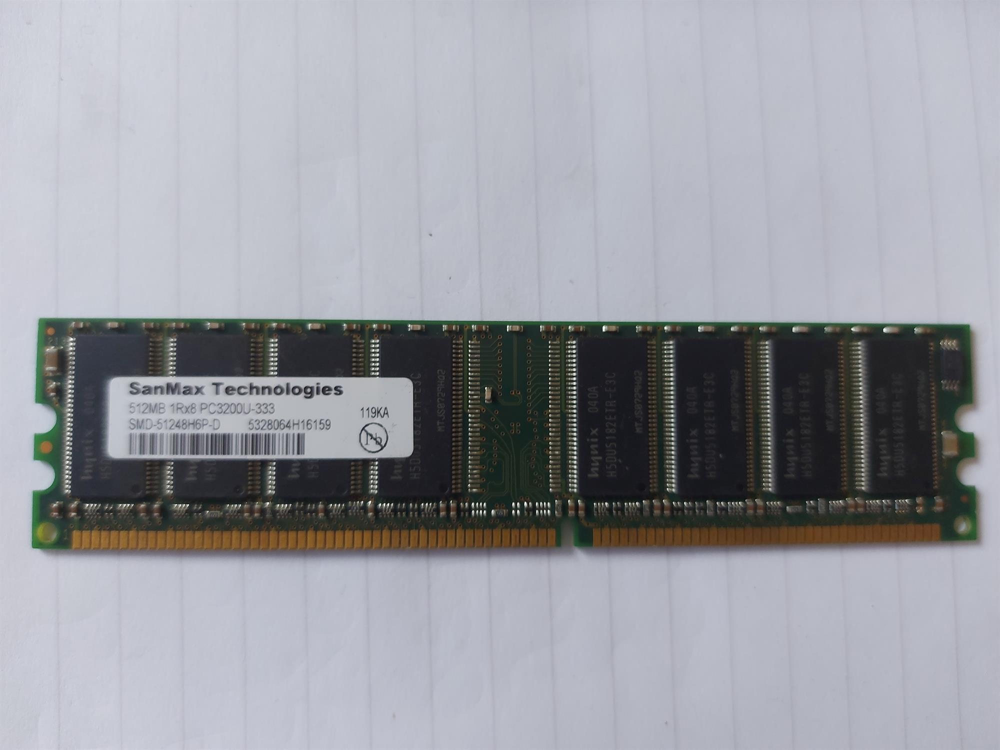 SanMax Tech 512MB 1Rx8 PC3200 400MHz DDR SDRAM DIMM (SMD-51248H6P-D)