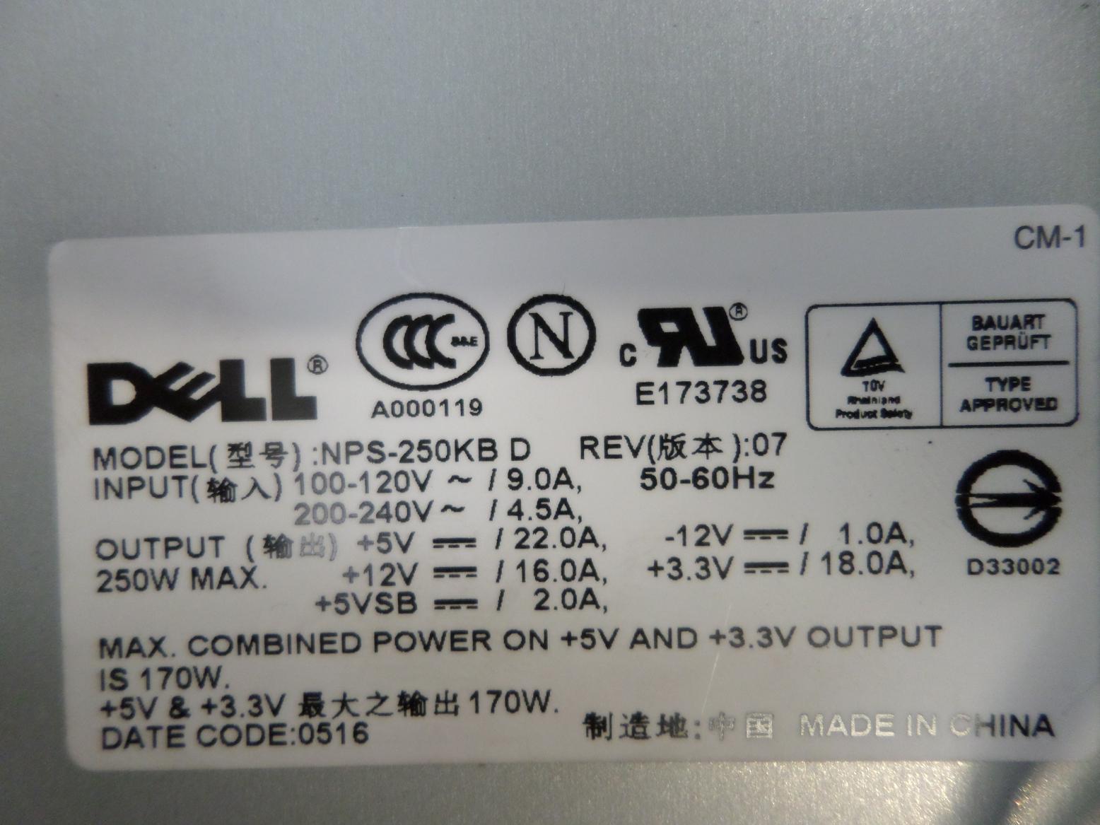 PR18391_1E+115_Dell 250W Power Supply HP-P2507F3P - Image3