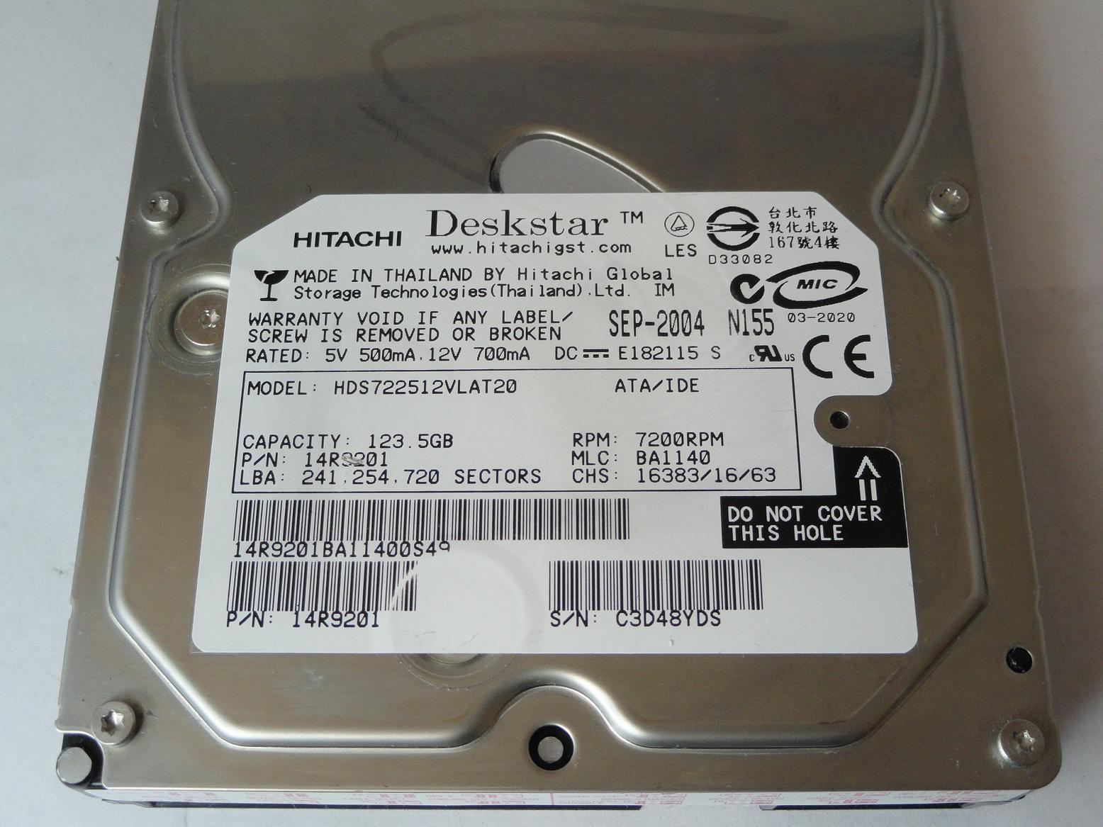 PR12203_14R9201_Hitachi 123GB IDE 7200rpm 3.5in HDD - Image3