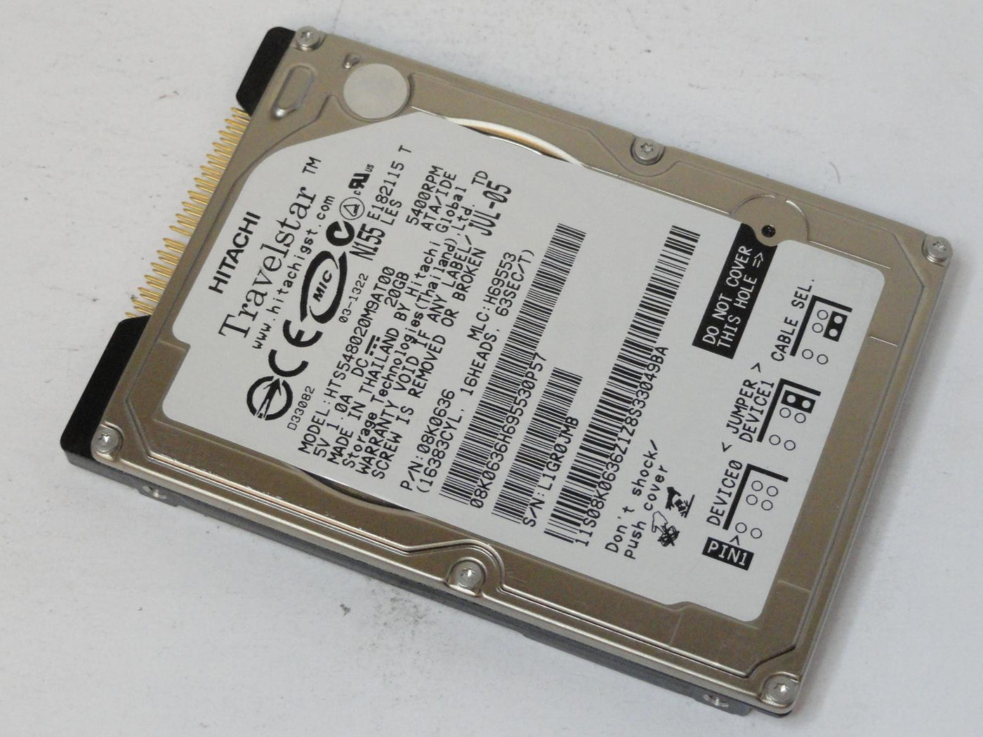 08K0636 - Hitachi 20GB IDE 5400rpm 2.5in Travelstar HDD - Refurbished