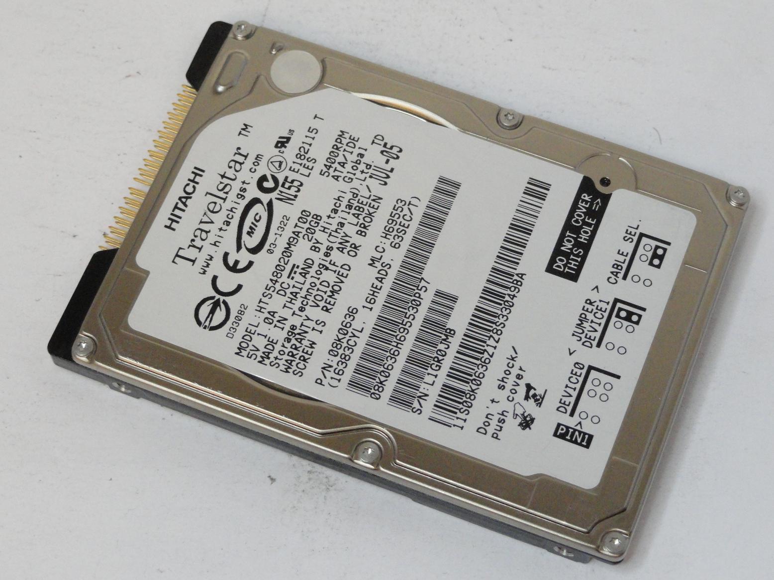 08K0636 - Hitachi 20GB IDE 5400rpm 2.5in Travelstar HDD - Refurbished