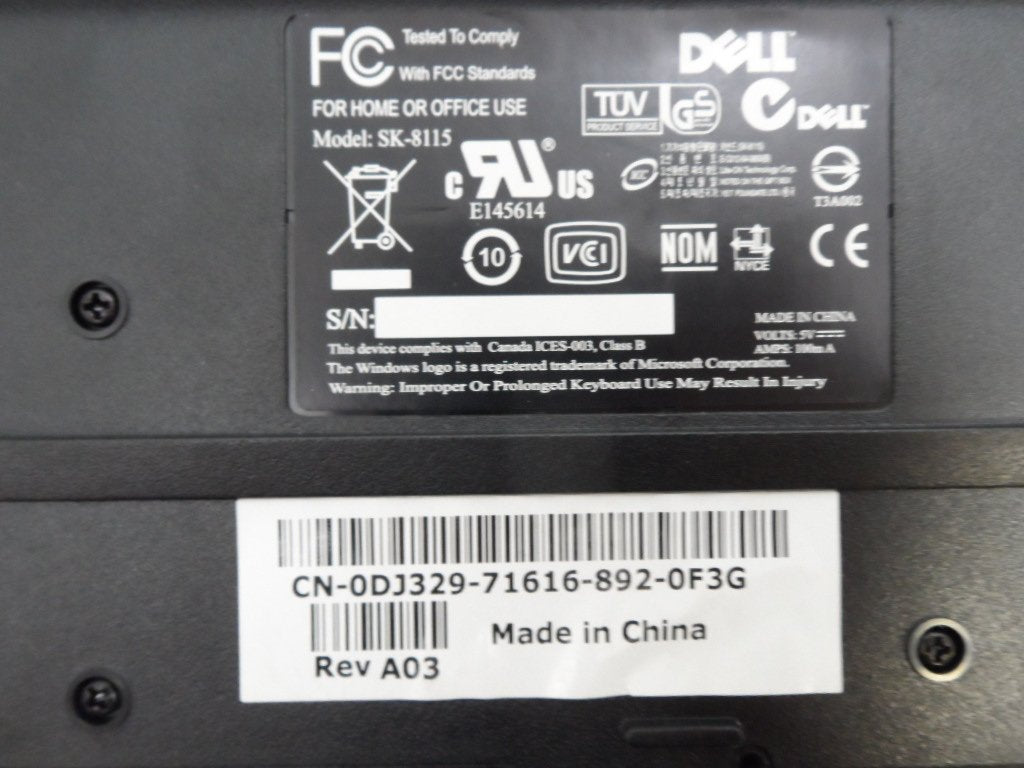 Dell USB QWERTY 105 Key Black Keyboard ( 0DJ329 SK-8115  Dell )