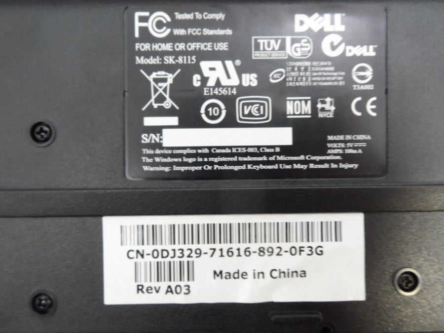 Dell USB QWERTY 105 Key Black Keyboard ( 0DJ329 SK-8115  Dell )