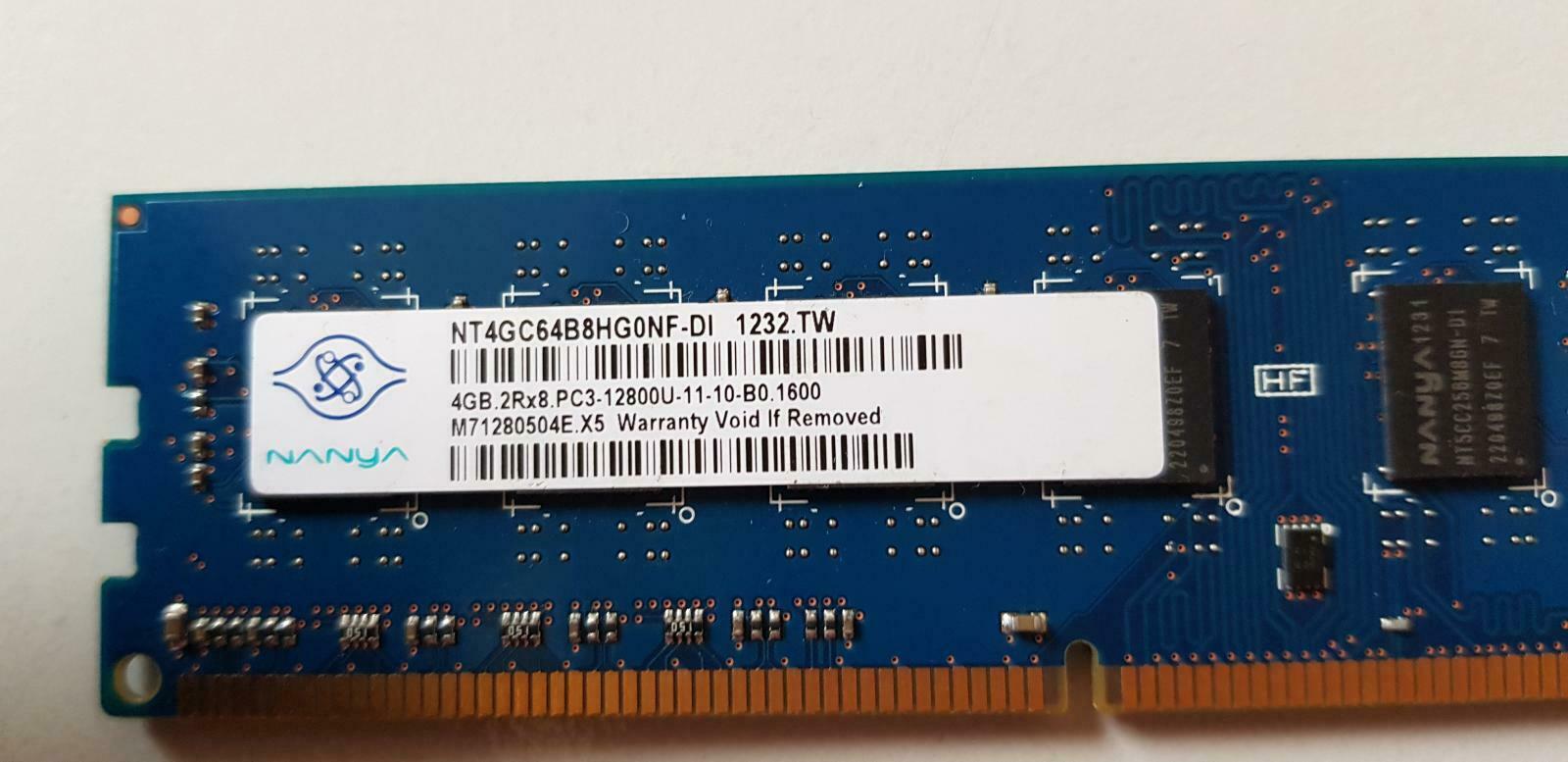 Nanya/HP 4GB 2Rx8 PC3-12800U 1600MHz non-ECC Unbuffered CL11 240-Pin DIMM ( NT4GC64B8HG0NF-DI 655410-150 ) REF