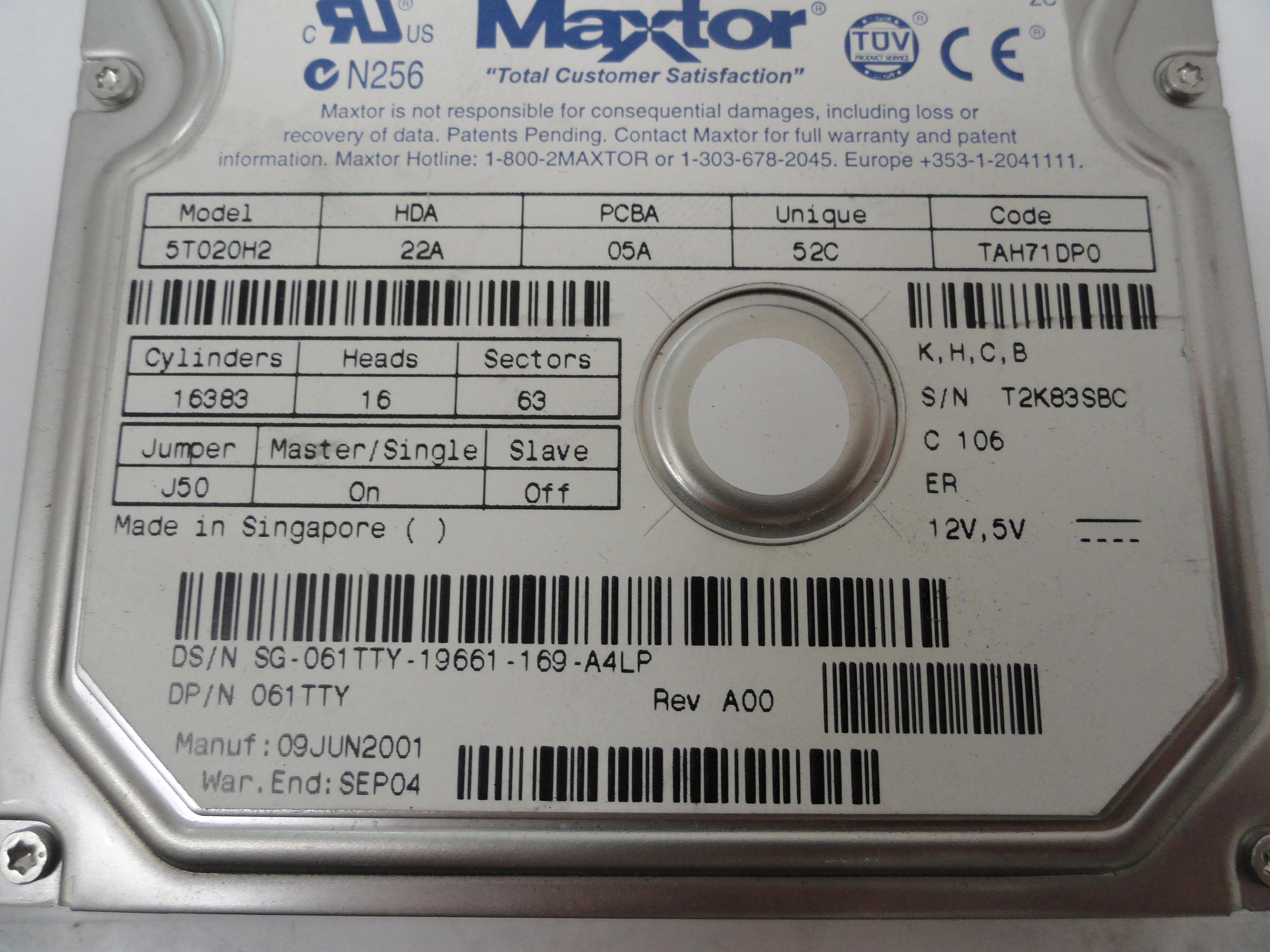 PR17967_5T020H2_Maxtor Dell 20GB IDE 5400rpm 3.5in HDD - Image2