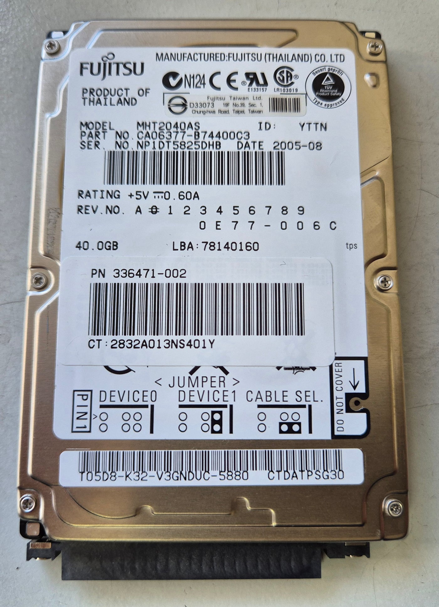 Fujitsu HP 40GB 5400RPM ATA-100 2.5in HDD W/ TRAY ( CA06377-B74400C3 MHT2040AS 336471-002 ) REF