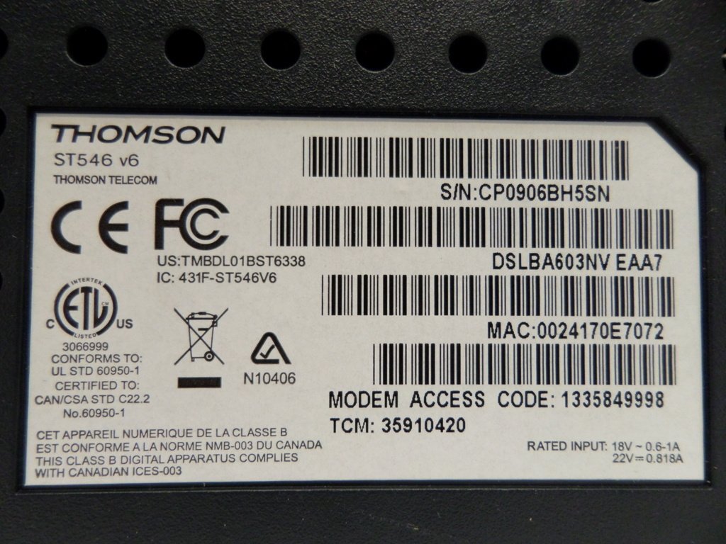 Thomson Speedtouch ST546 v6 Modem ( ST546 v6 DSLBA603NV EAA7    Thomson USED)