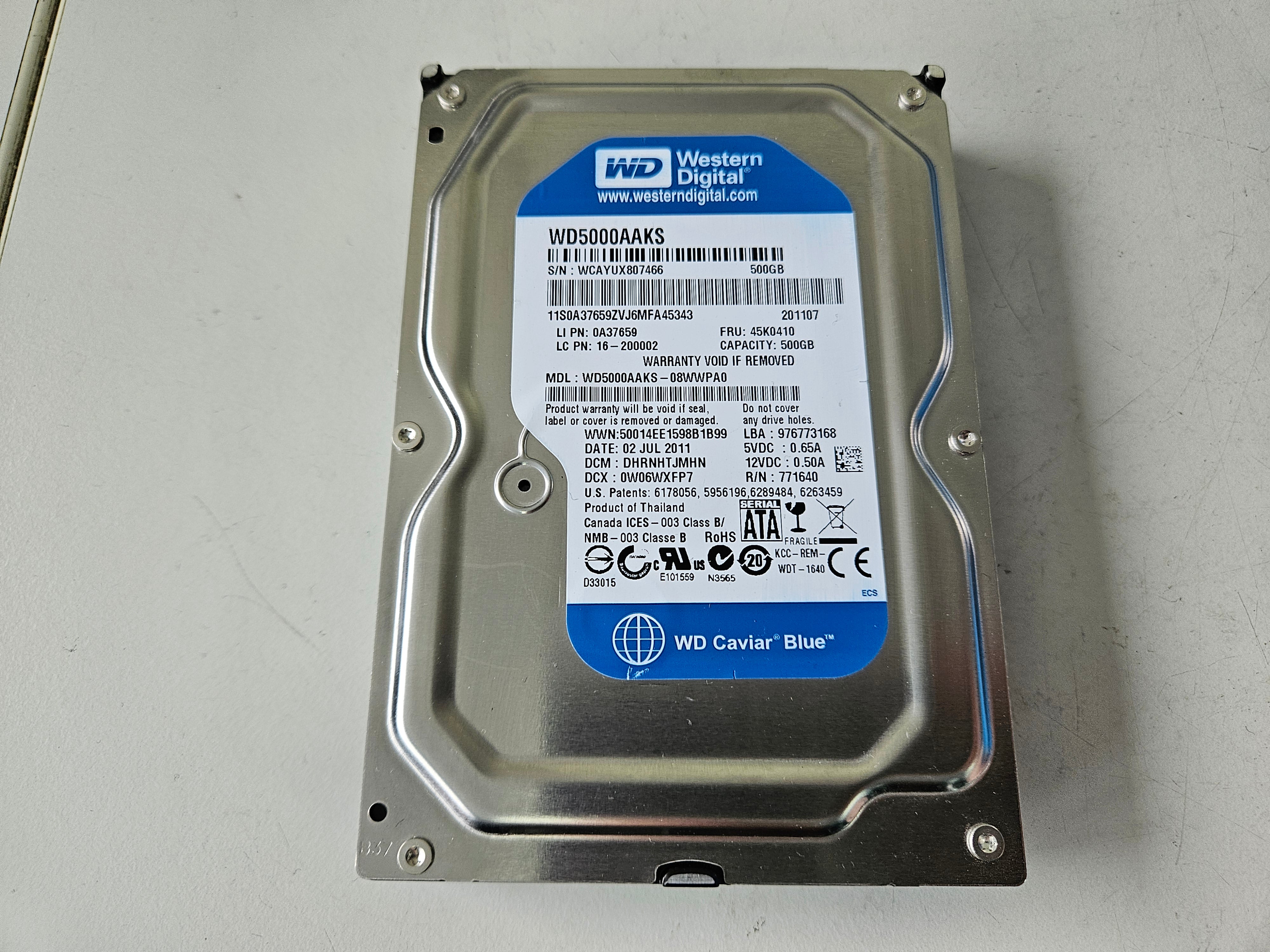 Western Digital Lenovo 500GB SATA 7200rpm 3.5in HDD ( WD5000AAKS-08WWPA0 45K0410 16-200002 0A37659 ) REF