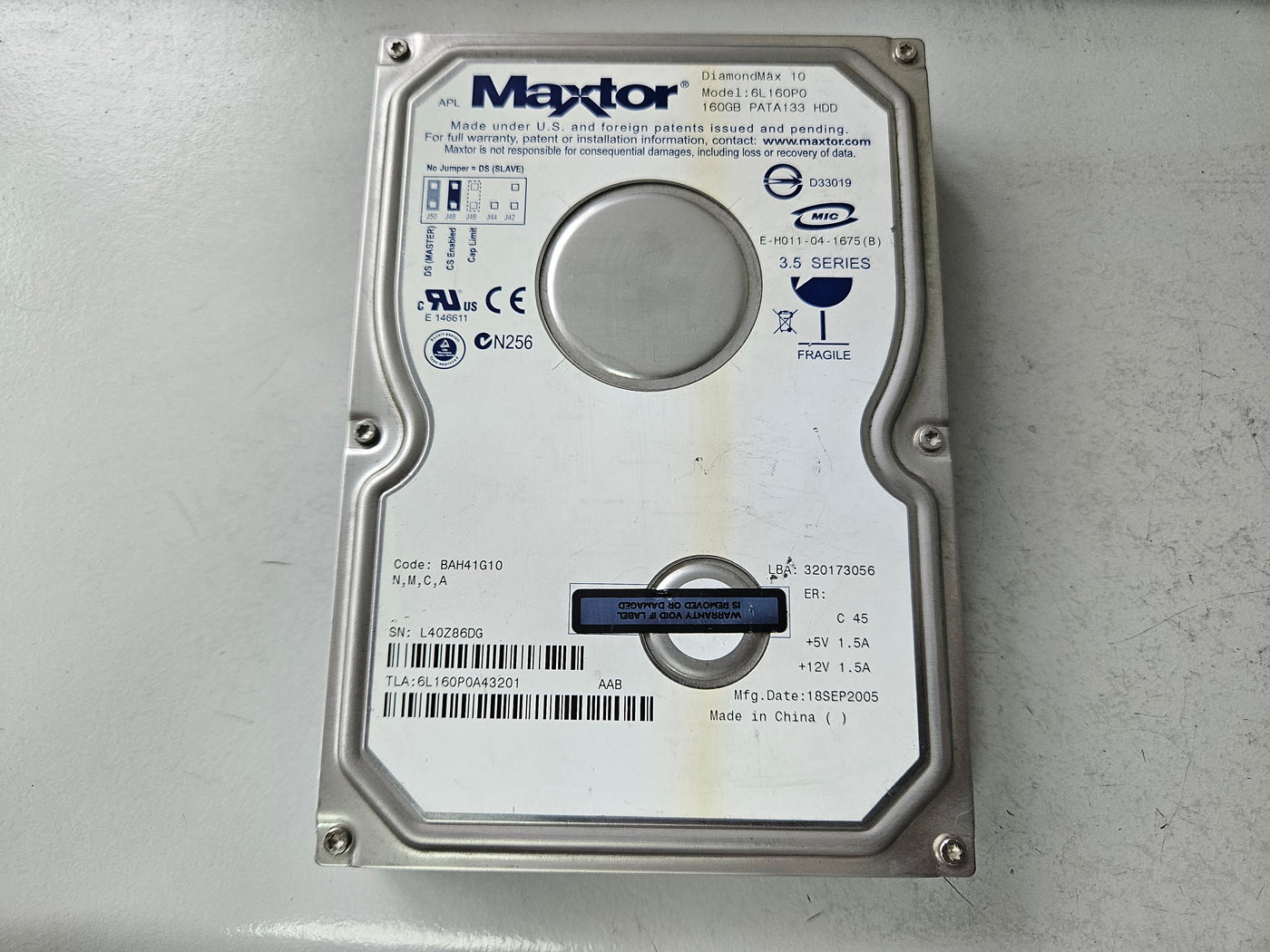 Maxtor 160GB IDE 7200rpm 3.5in HDD ( 6L160P0 ) USED