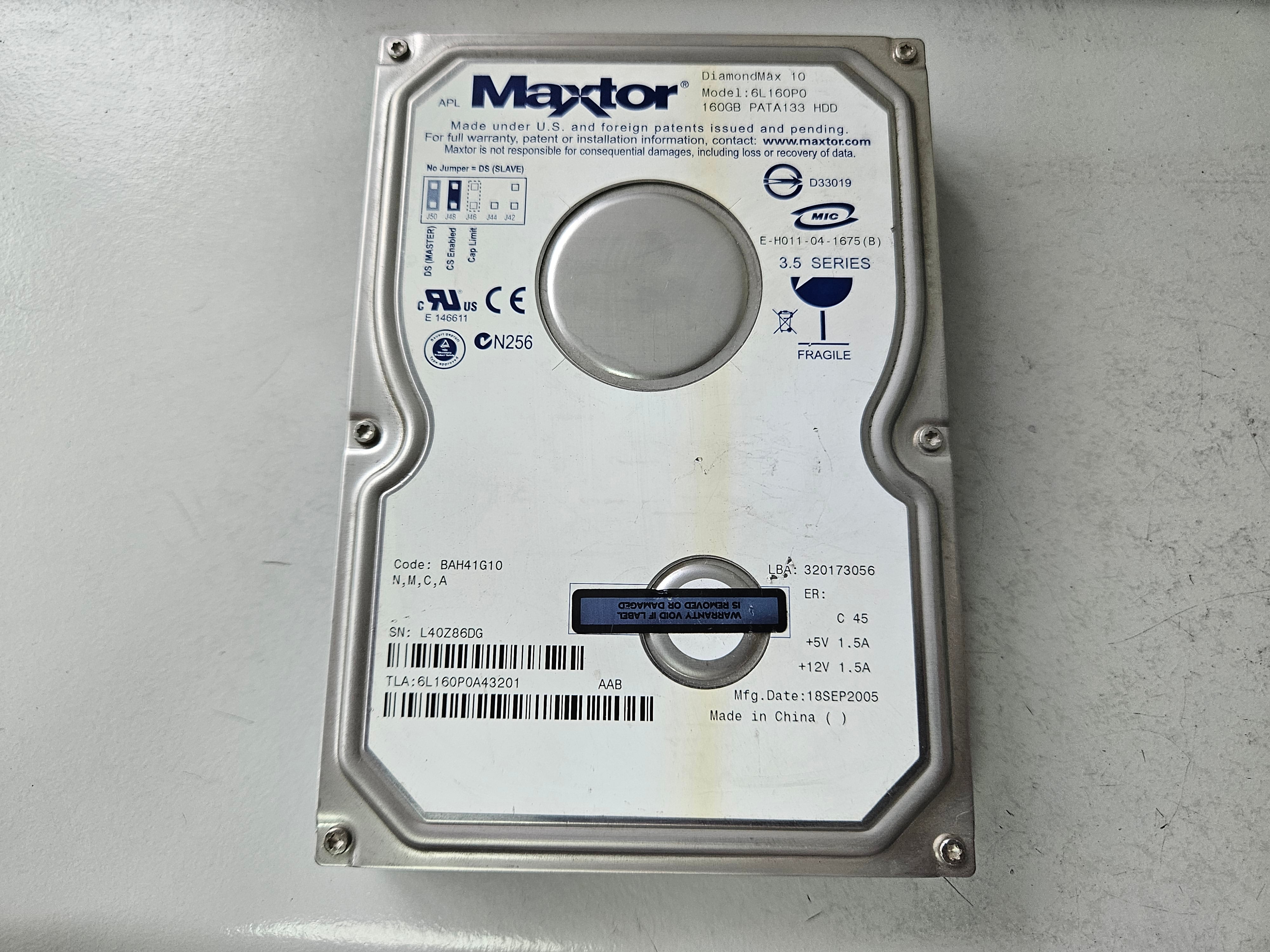 Maxtor 160GB IDE 7200rpm 3.5in HDD ( 6L160P0 ) USED