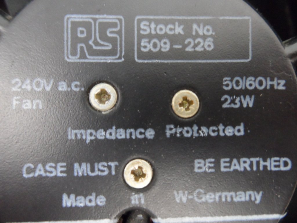 RS AC Brushless Cooling Fan Black 240V 50/60Hz 23W - Impedance Protected ( 509-226 ) USED