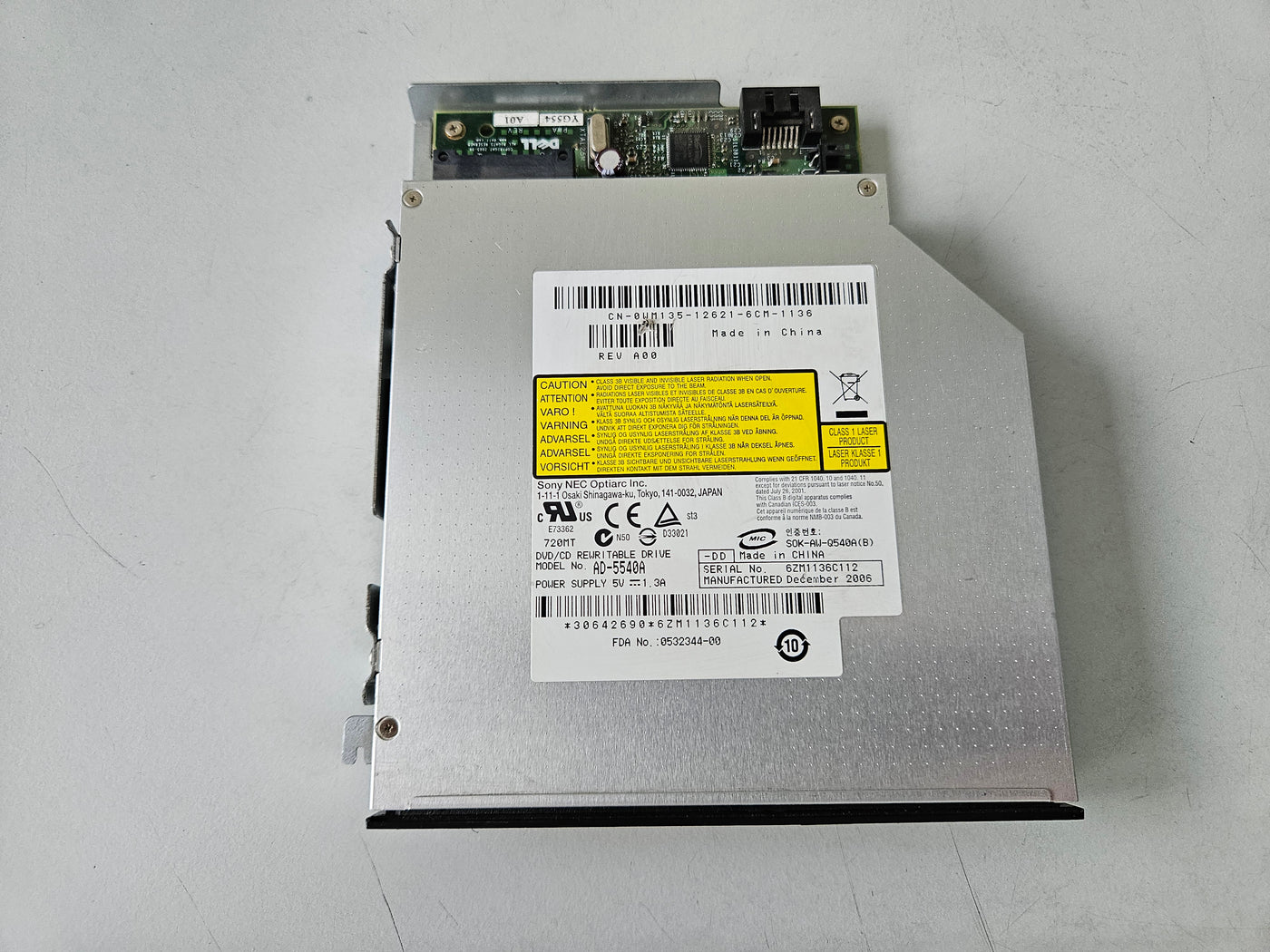 Sony NEC Dell DVD/CD-RW Slim Optical Disc Drive ( AD-5540A 0WM135 ) USED