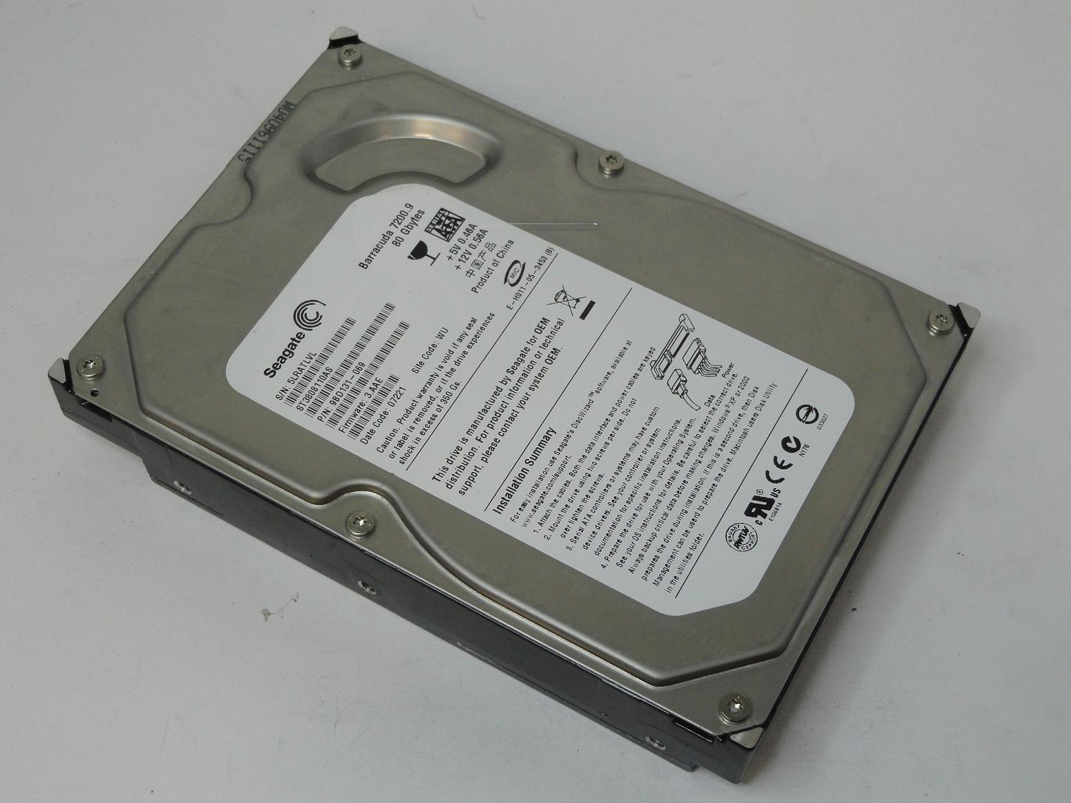 9BD131-069 - Seagate 80GB SATA 7200rpm 3.5in Barracuda 7200.9 HDD - Refurbished