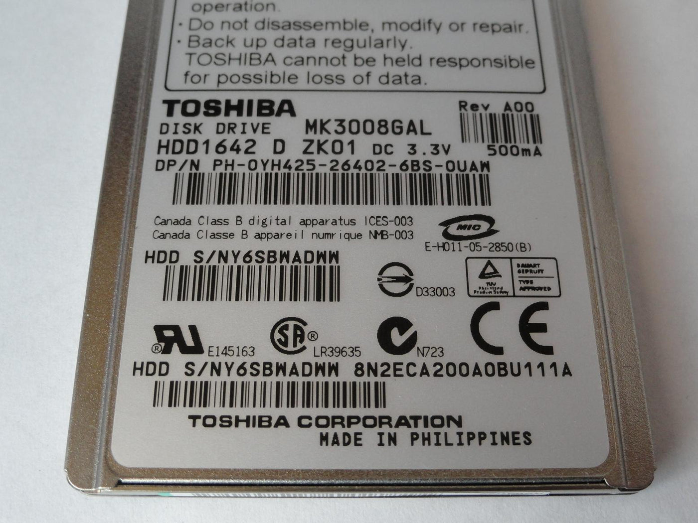 PR23016_HDD1642_Toshiba Dell 30Gb ZIF 4200rpm 1.8in HDD - Image3