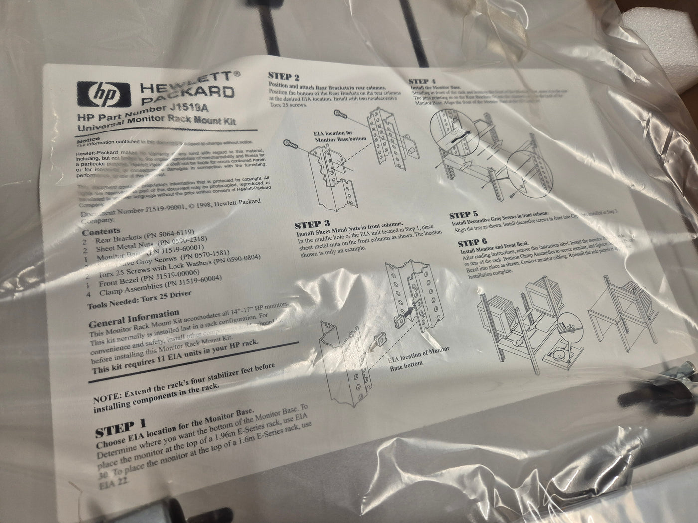 HP Monitor Universal Mount Rack Kit ( J1519A ) NOB