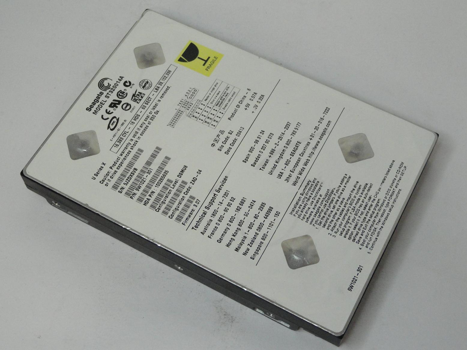 Seagate 20GB IDE 5400rpm 3.5in HDD ( 9W1021-301 ST320014A ) REF