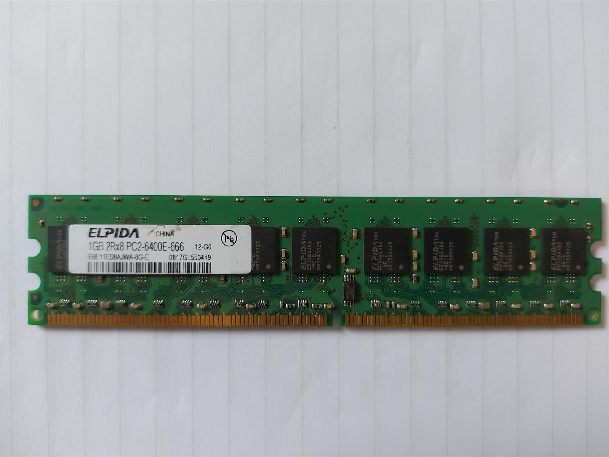 Elpida/HP 1GB PC2-6400 DDR2-800MHz ECC Unbuffered CL6 240-Pin DIMM (EBE11ED8AJWA-8G-E 444908-051)