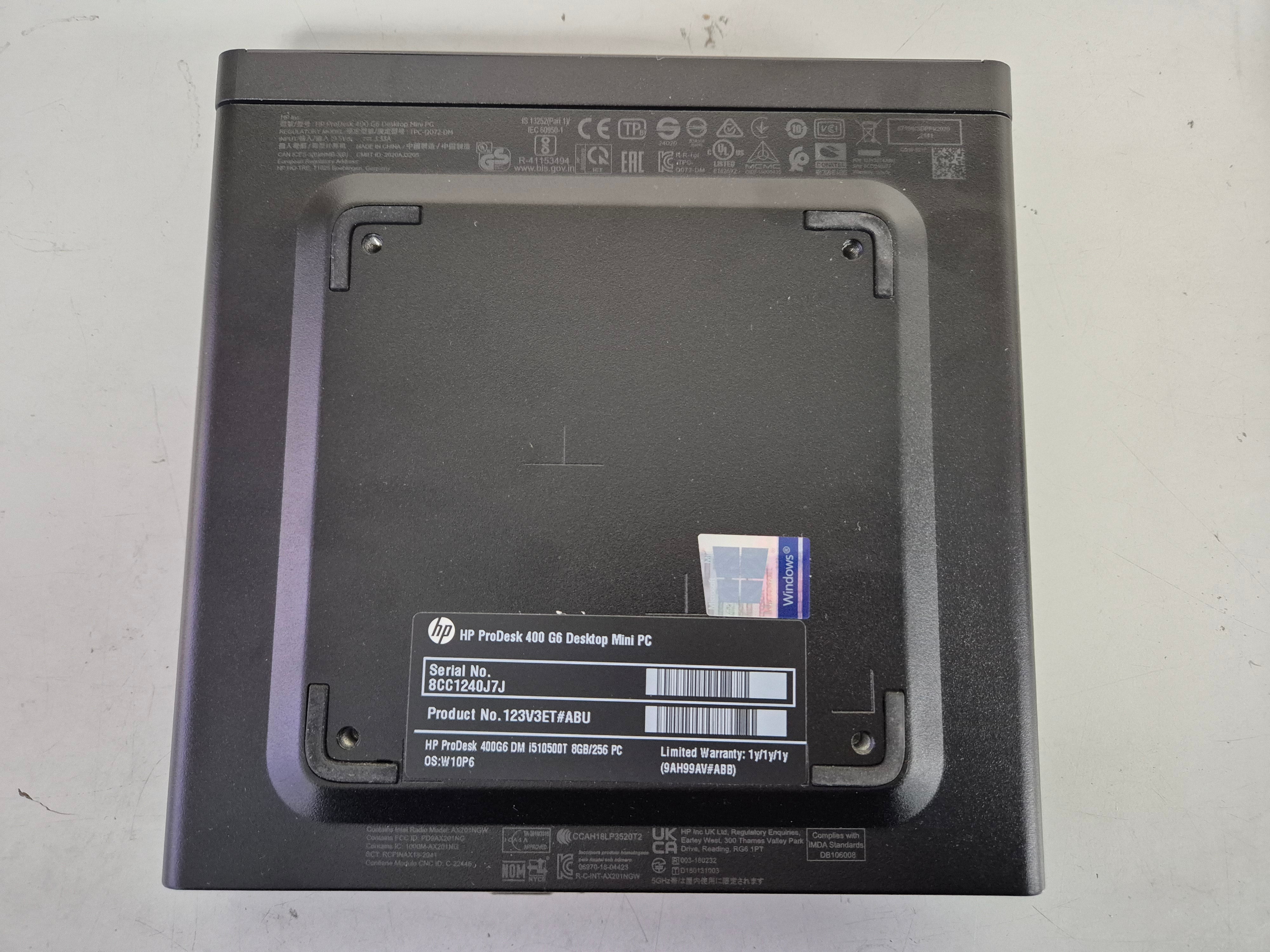 HP ProDesk 400 G6 Mini 250GB SSD 16GB RAM i5-10500T 2.3GHz Win10 boxed w/ accessories ( 123V3ET#ABU ) USED