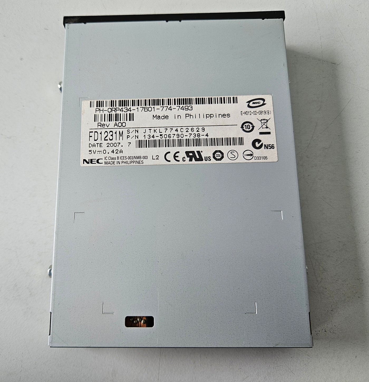 NEC Dell 1.44MB 3.5" IDE Internal Floppy Drive ( 0RP434 FD1231M 134-506790-738-4 ) USED