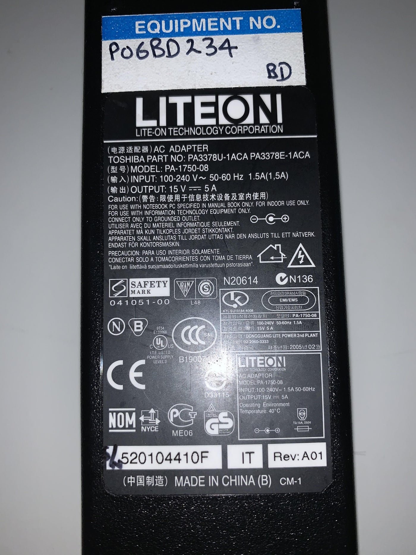 Charger Liteon 19V 2,1A x Notebook Laptops ( PA-1750-08 PA3378U-1ACA USED)