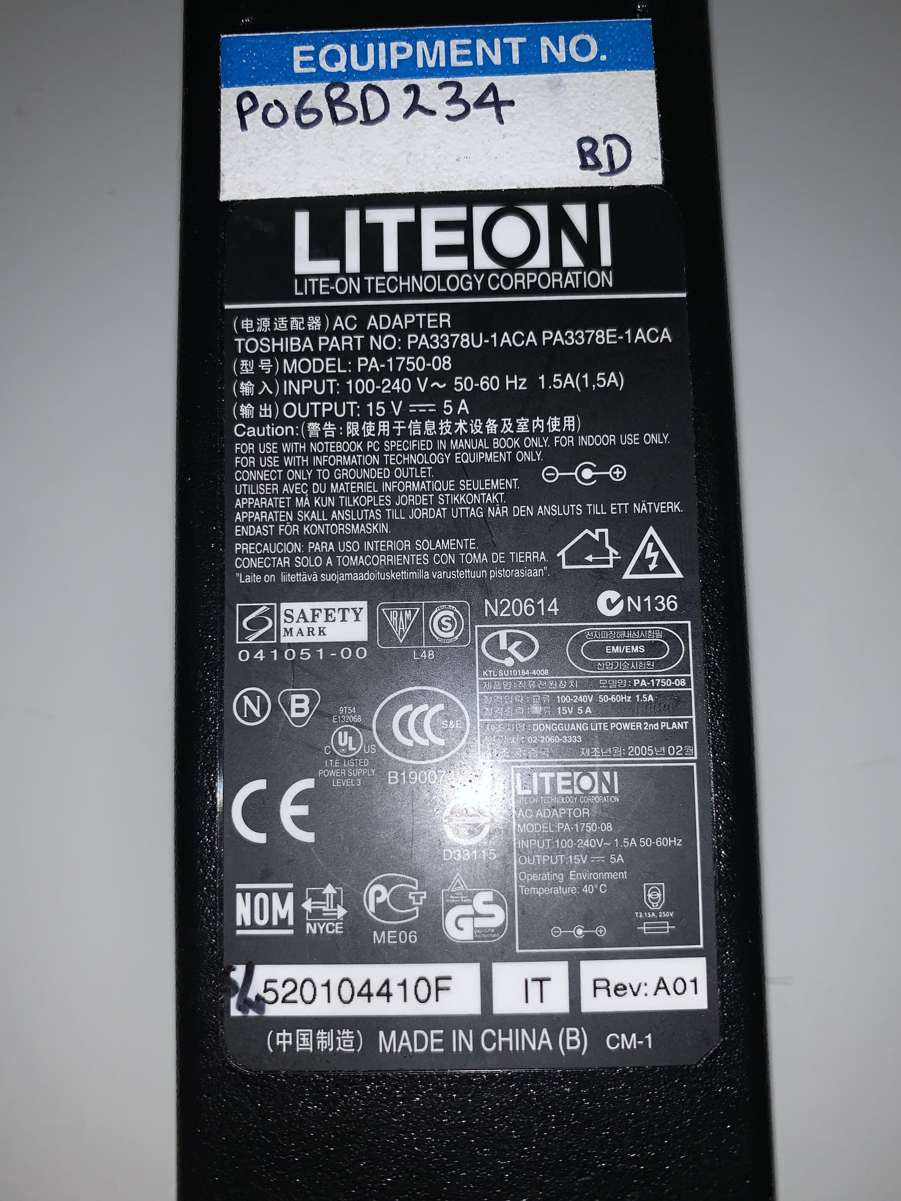 Charger Liteon 19V 2,1A x Notebook Laptops ( PA-1750-08 PA3378U-1ACA USED)