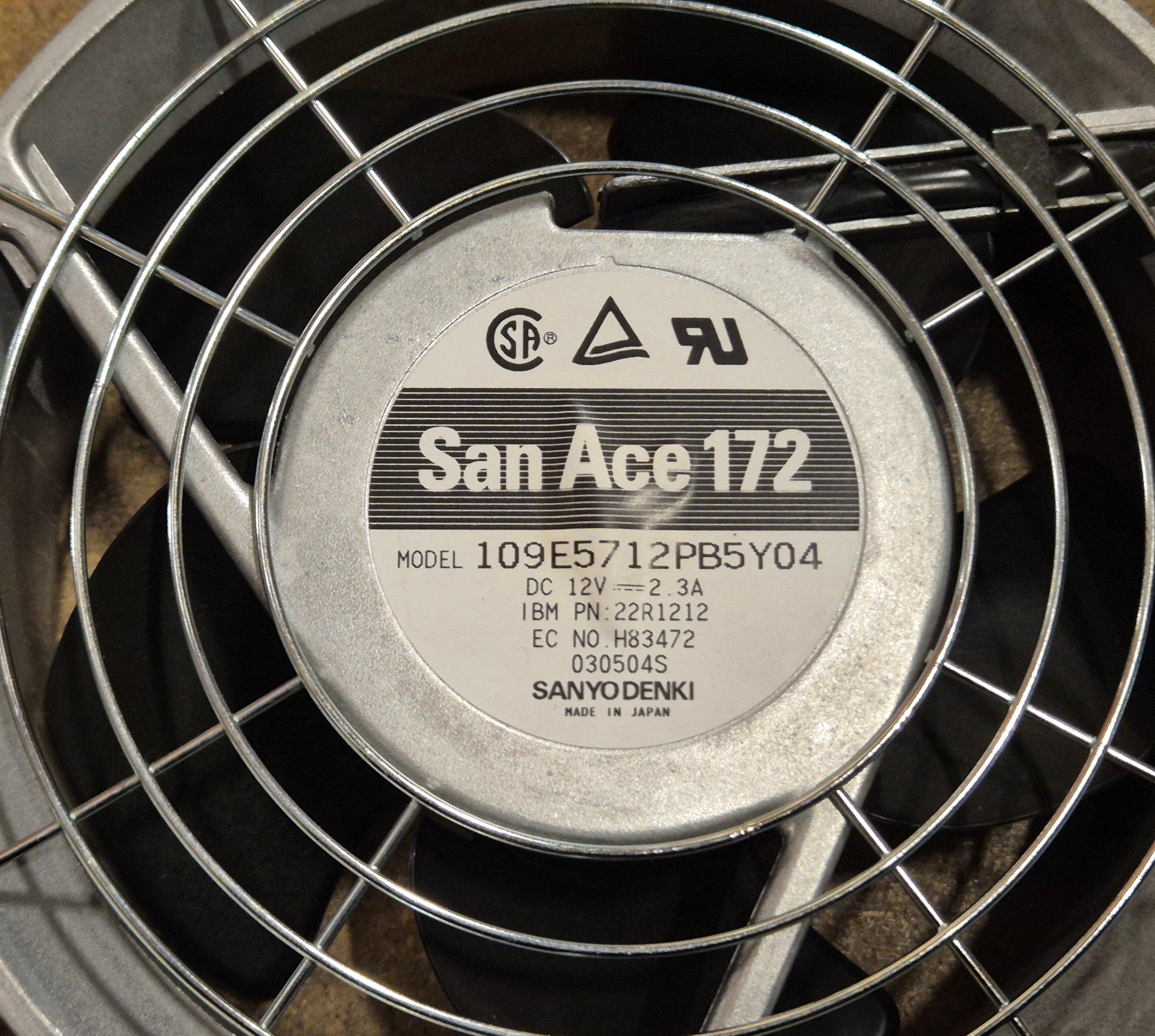Sanyo Denki IBM San Ace 172 12V 2.3A Cooling Fan ( 109E5712PB5Y04 22R1212 ) USED