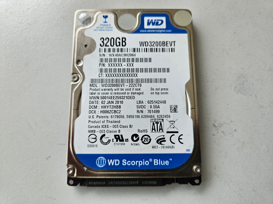 Western Digital 320GB 5400RPM SATA 2.5in HDD ( WD3200BEVT WD3200BEVT-22ZCT0 ) USED