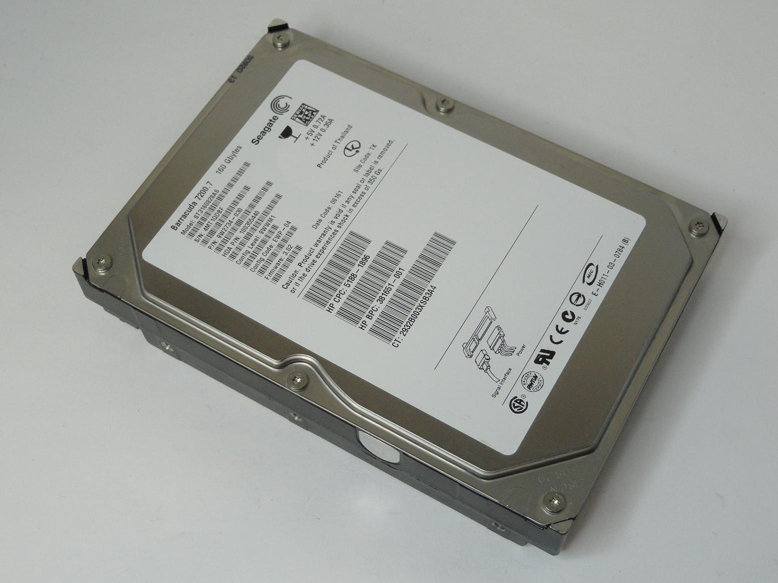 9W2734-030 - Seagate HP 160GB SATA 7200rpm 3.5in Barracuda 7200.7 HDD - Refurbished