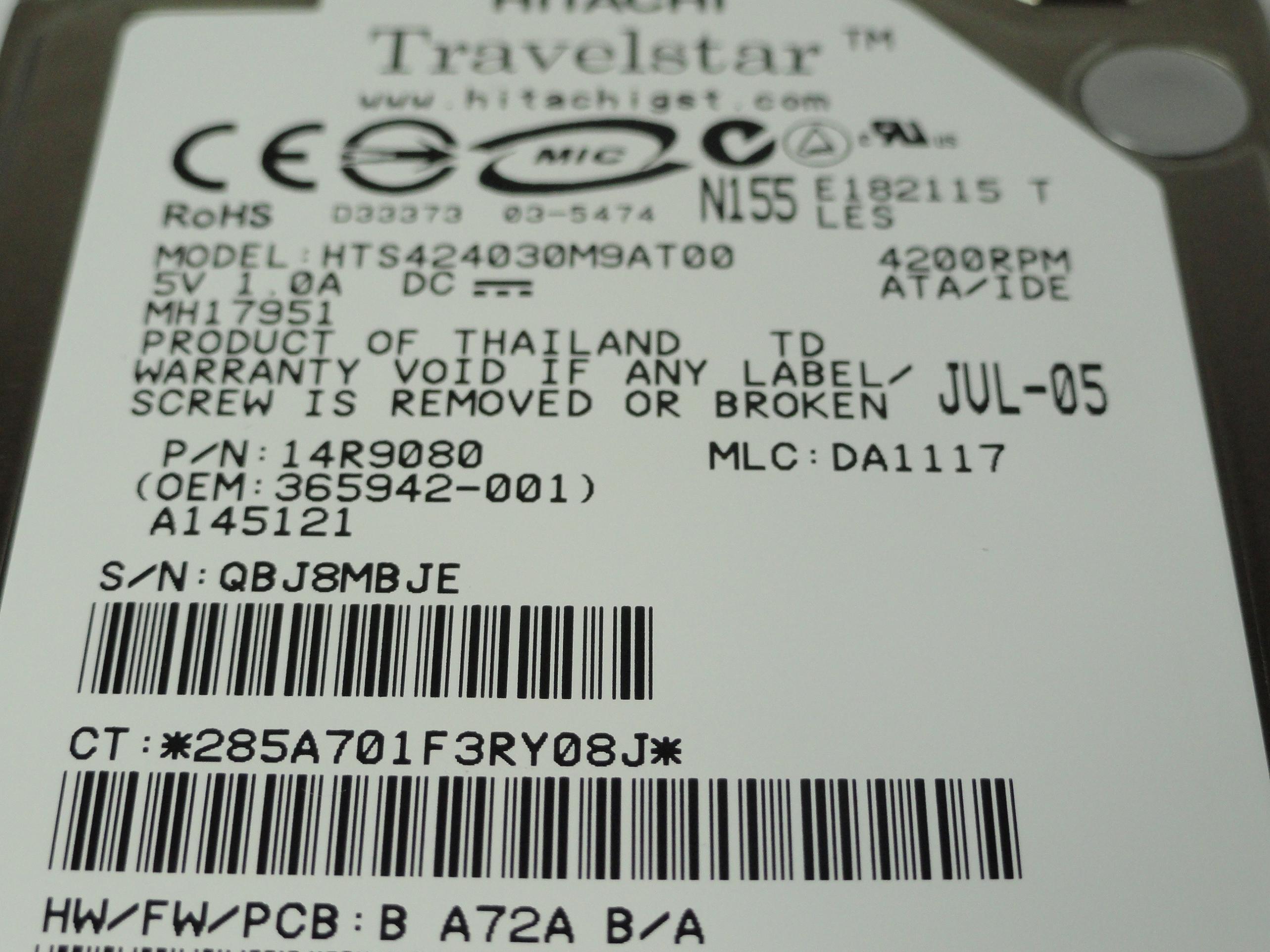 14R9080 - Hitachi Compaq 30GB IDE 4200rpm 2.5in Travelstar HDD - Refurbished