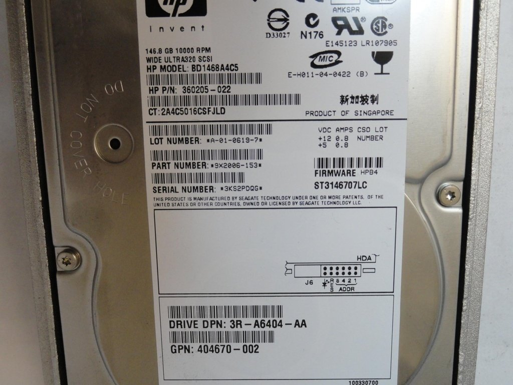 Seagate HP 146.8Gb SCSI 80 Pin 10Krpm 3.5in HDD ( 9X2006-153 ST3146707LC 360205-002 BD1468A4C5 3R-A6404-AA 404670-002 404708-001 ) REF