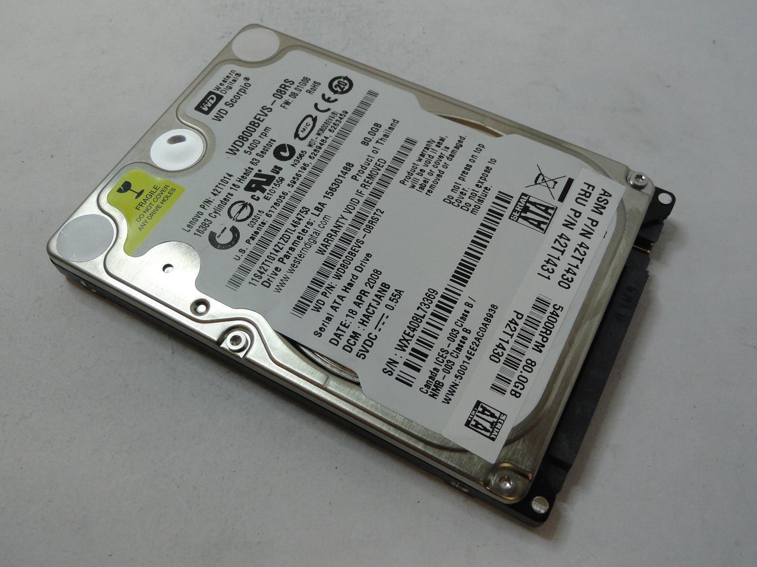 WD800BEVS-08RS - Western Digital Lenovo 80GB SATA 5400rpm 2.5in HDD - Refurbished