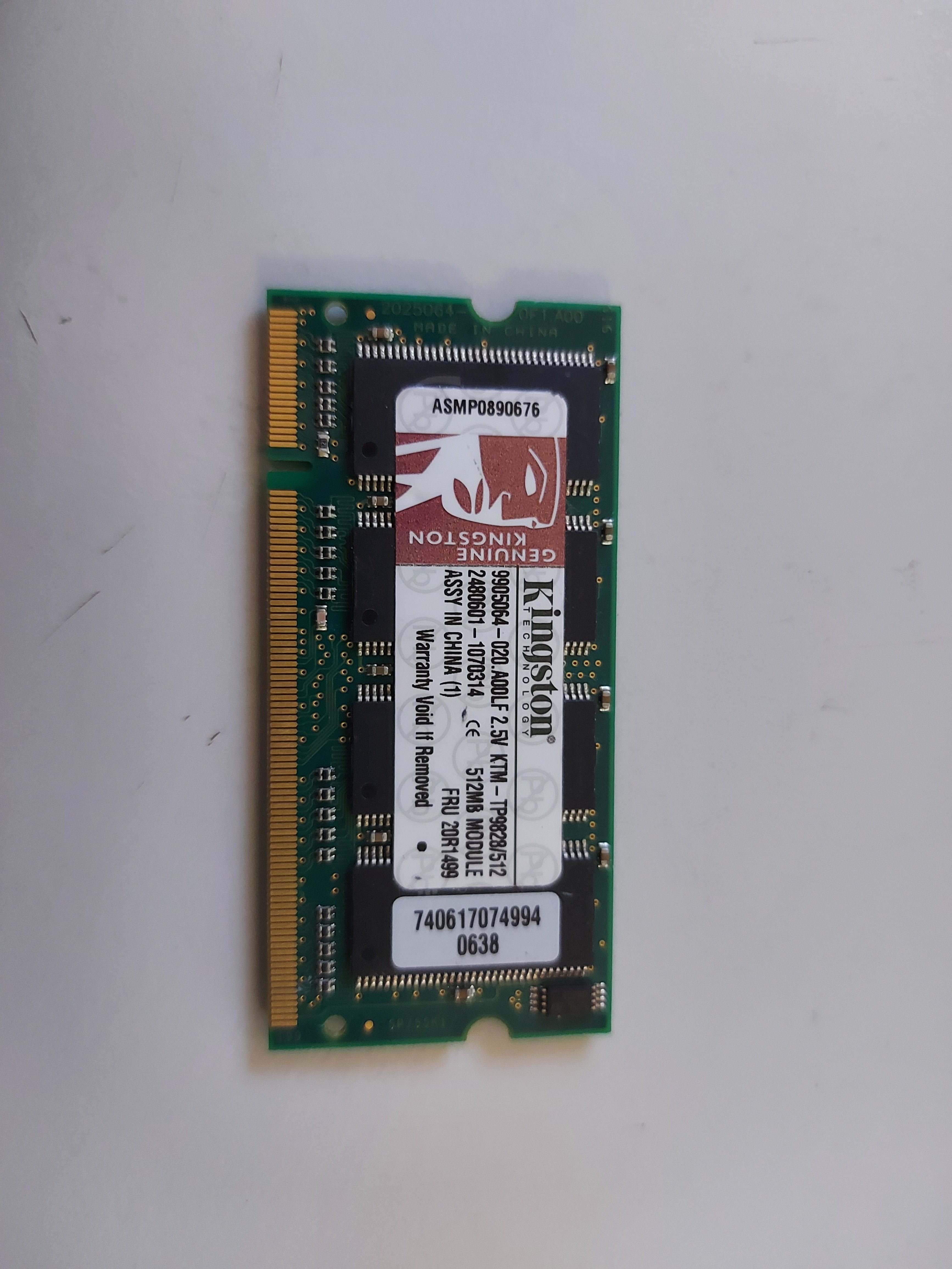 Kingston 512MB DDR 200P PC2700 nonecc CL2.5 SODIMM KTM-TP9828/512 9905064-020