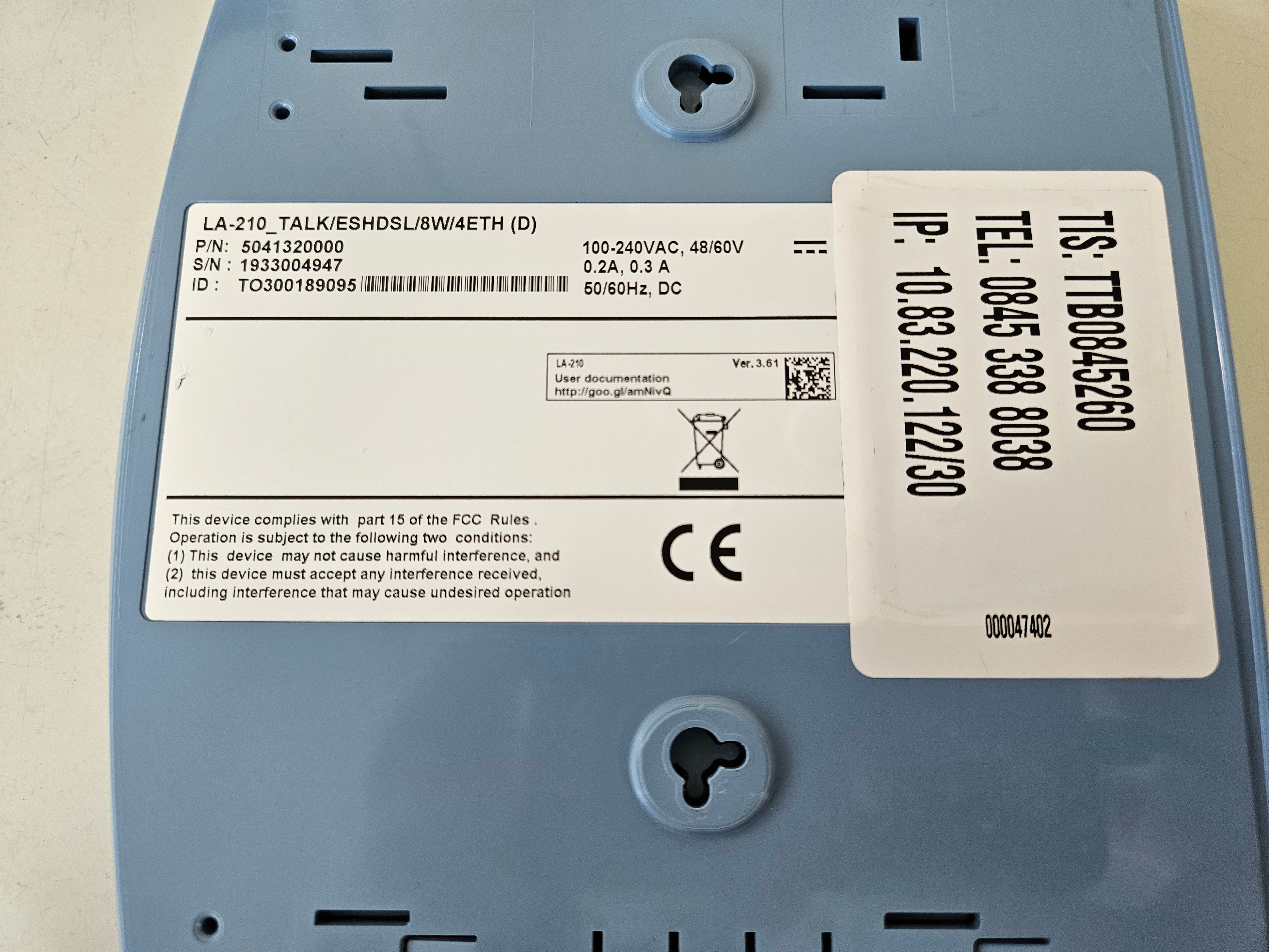 RAD Network Termination Unit NO PSU ( LA-210 LA-210_TALK/ESHDSL/8W/4ETH(D) 5041320000 ) USED