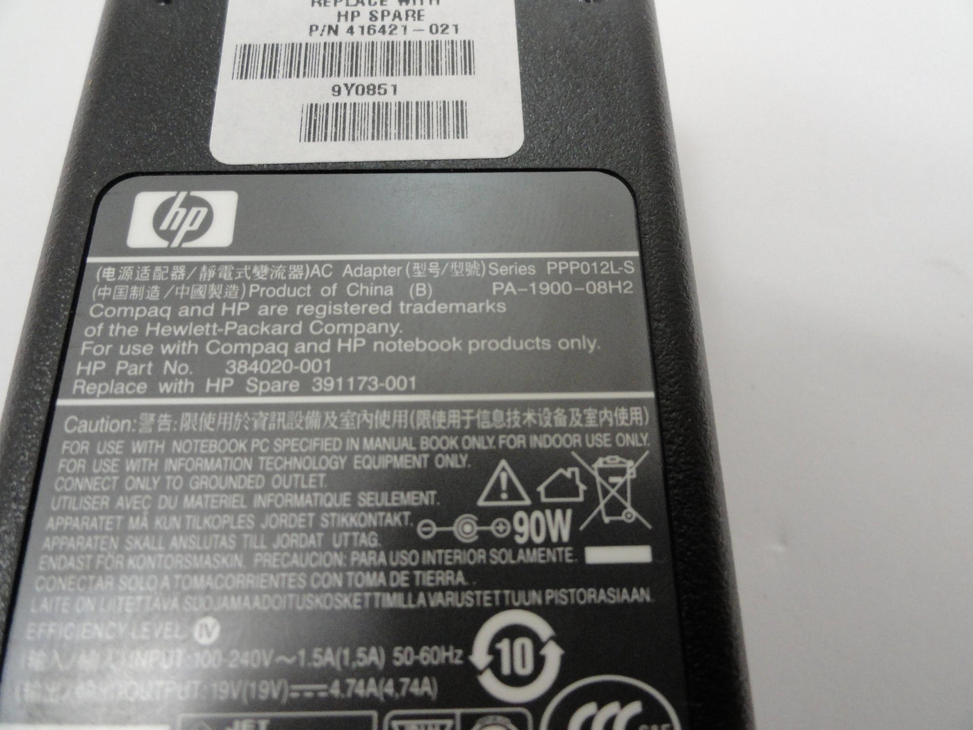 HP AC Adapter 19V 4.74A 90W ( PA-1900-08H2 PPP012L-S 384020-001 391173-001 ) NOB