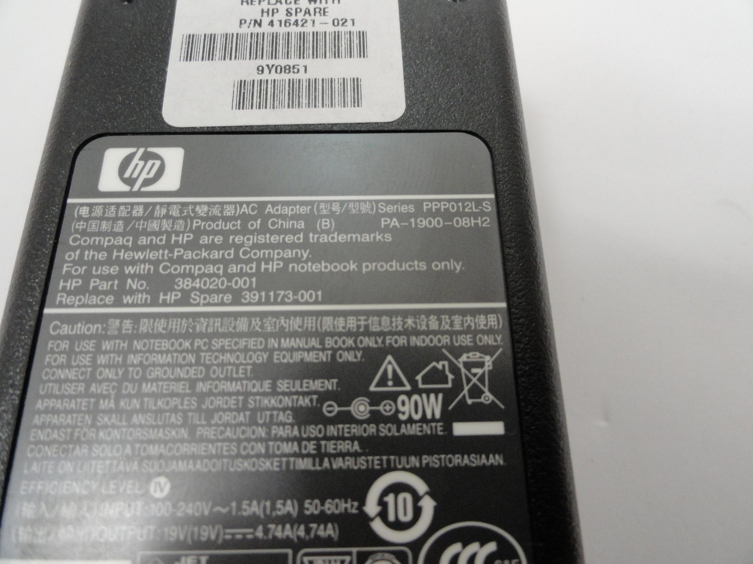 HP AC Adapter 19V 4.74A 90W ( PA-1900-08H2 PPP012L-S 384020-001 391173-001 ) NOB