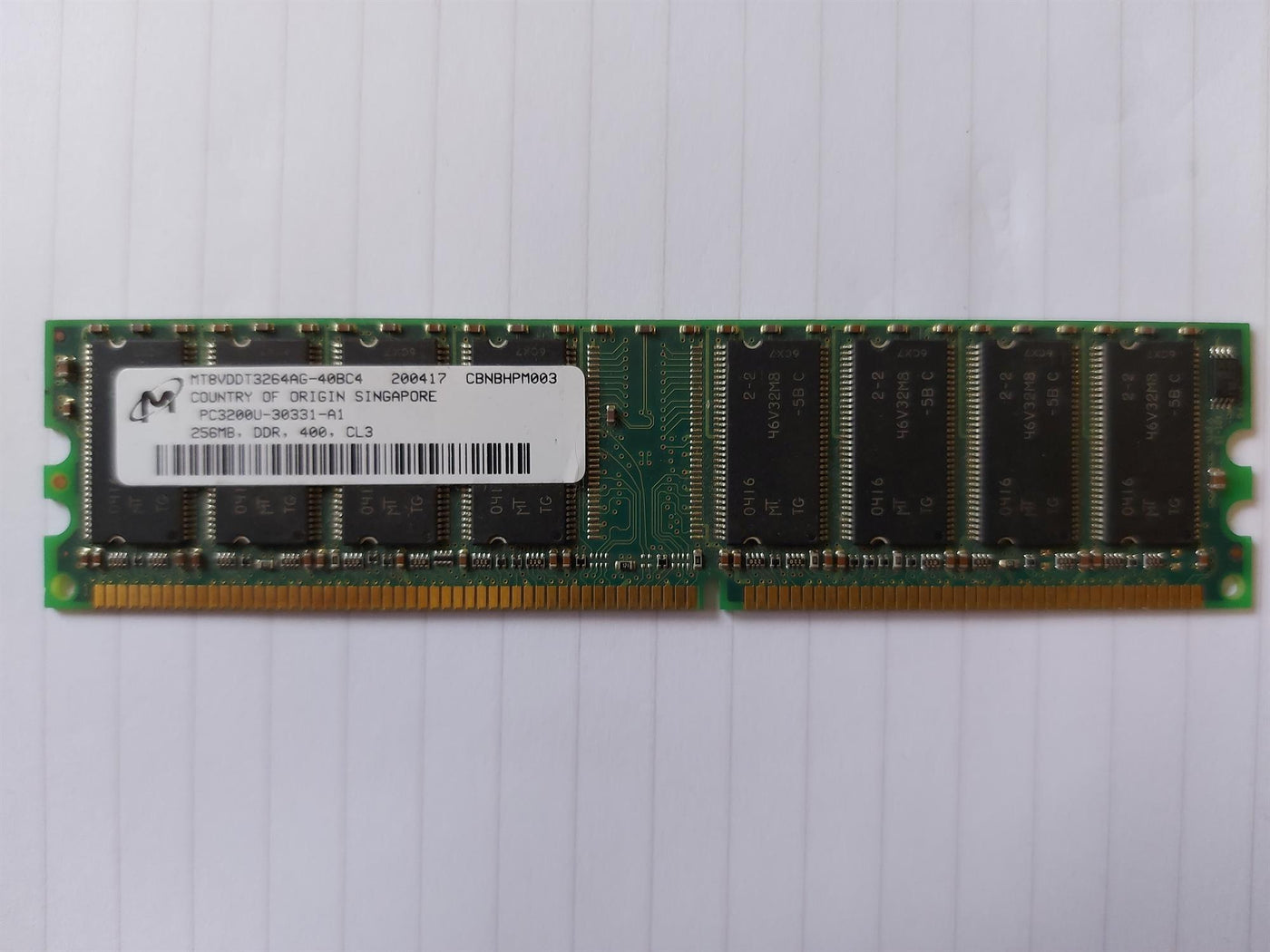 Micron 256MB DDR-400MHz PC3200 non-ECC Unbuffered CL3 184-Pin DIMM (MT8VDDT3264AG-40BC4)