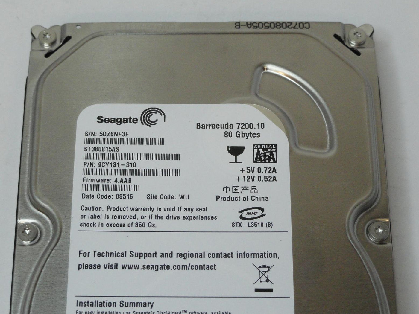 PR12286_9CY131-310_Seagate 80GB SATA 7200rpm 3.5in HDD - Image3