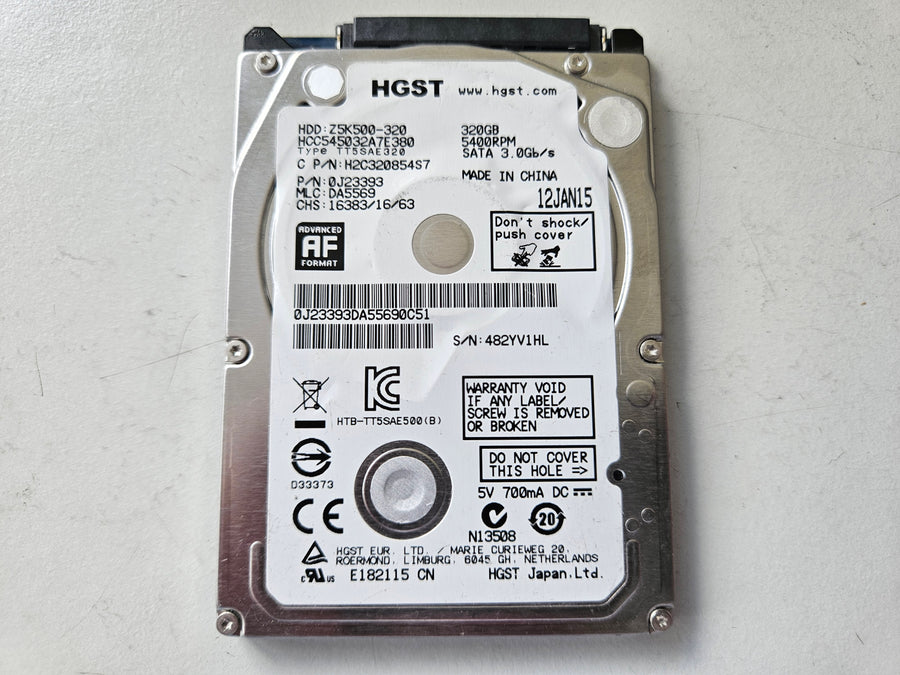 HGST 320GB 5400RPM SATA 2.5in HDD ( 0J23393 HCC545032A7E380 H2C320854S7 Z5K500-320 ) REF